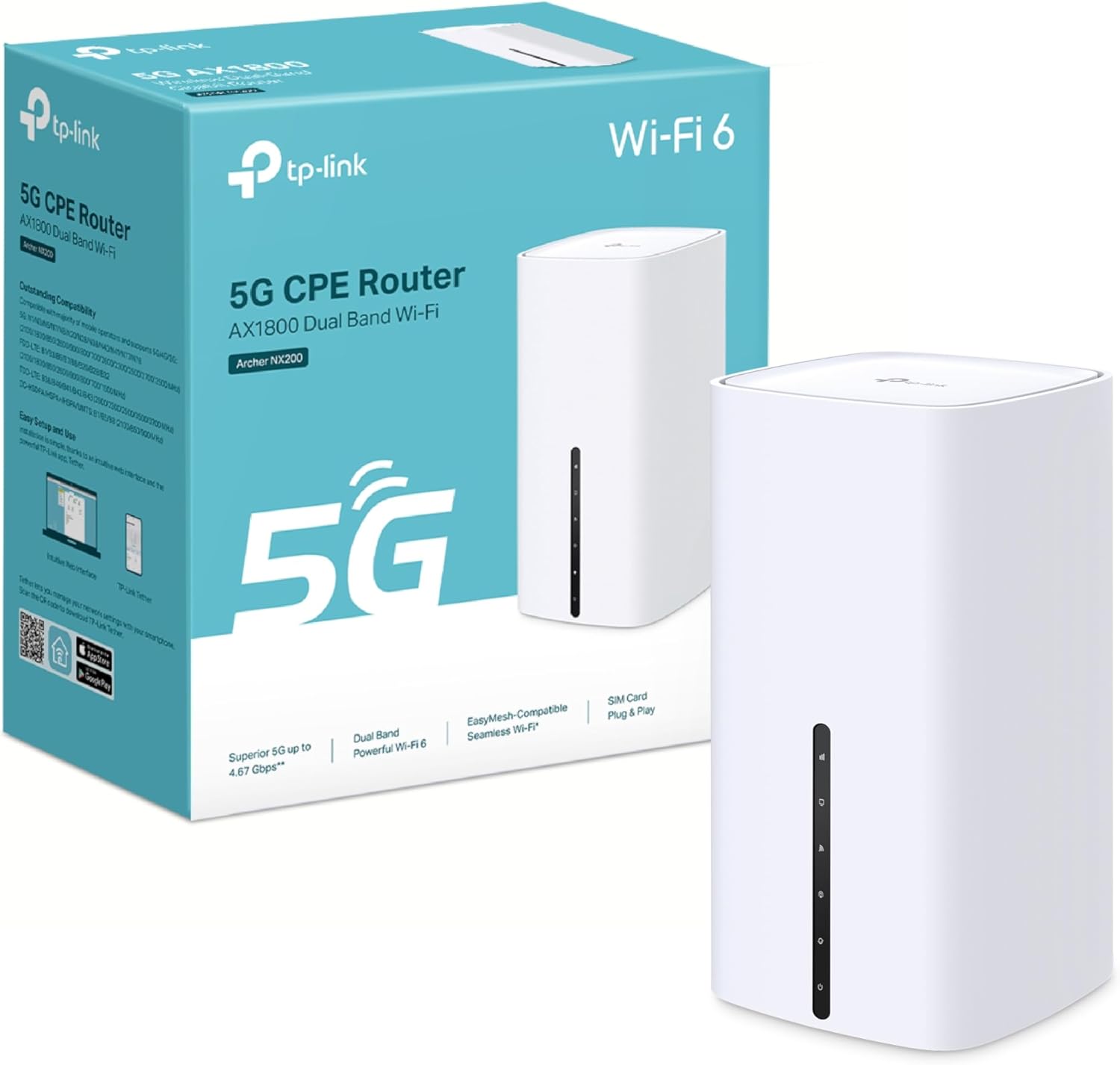 TP-Link Archer NX200 LTE WLAN Router, 5G Router SIM-Karte, AX1800 Dualband-WLAN 6, 3 x Gigabit-Ports, MU-MIMO, Web- und APP-Verwaltung, Plug-and-Play