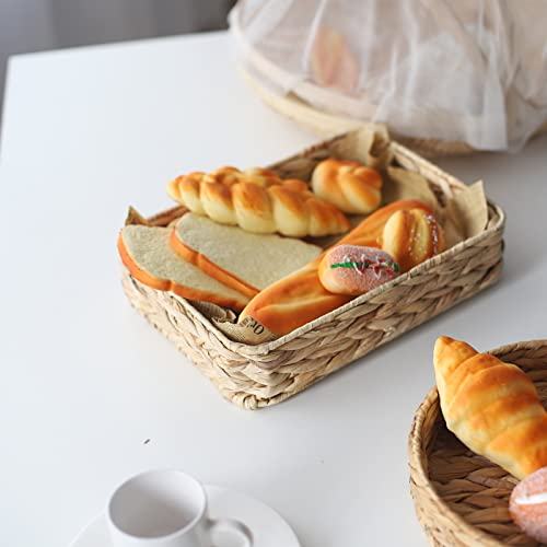 Water Hyacinth Woven Serving Tray Rectangular Hand-Woven Wicker Storage Trays For Coffee/Breakfast/Dessert/Fruit/Bread ( Color - Large)