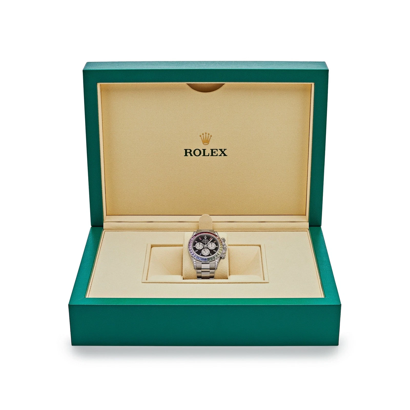 [Super Clone]Rolex Daytona  'Rainbow' White Gold Black Dial Sapphire Bezel  116599RBOW