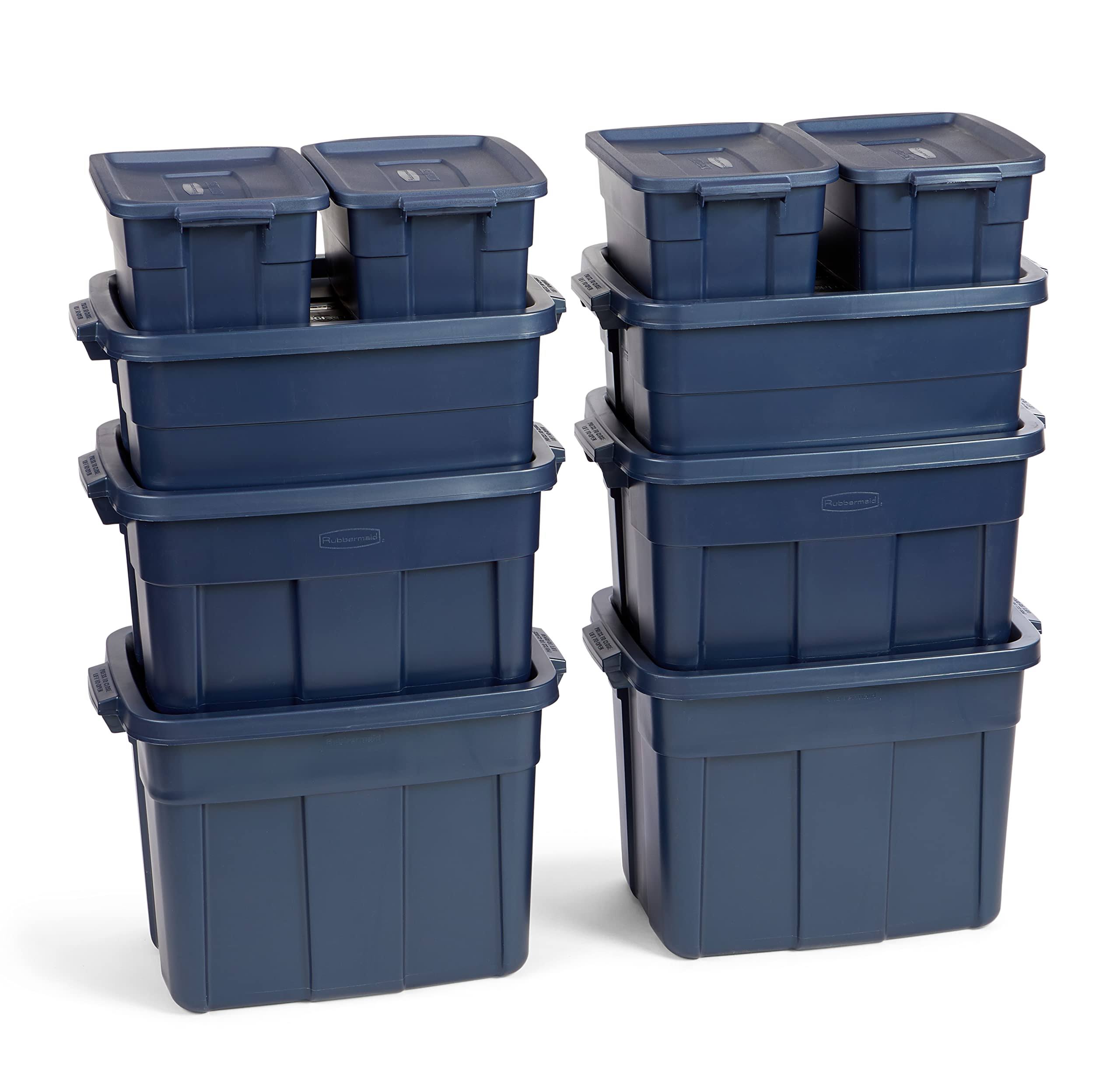 Rubbermaid Roughneck Variety Pack Storage Totes, Dark Indigo Metallic, 10-Pack