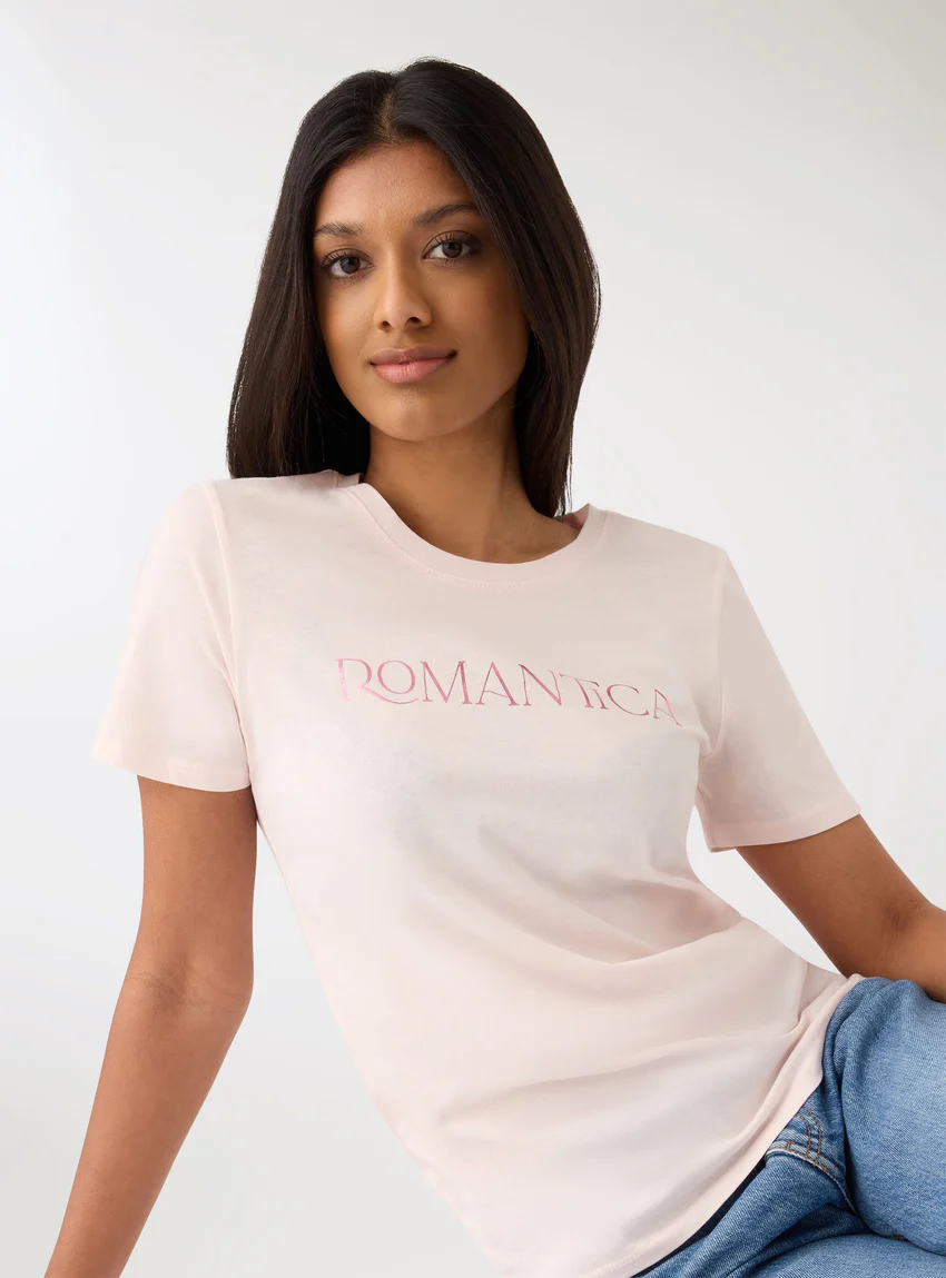 Terranova T-shirt con scritta laminata