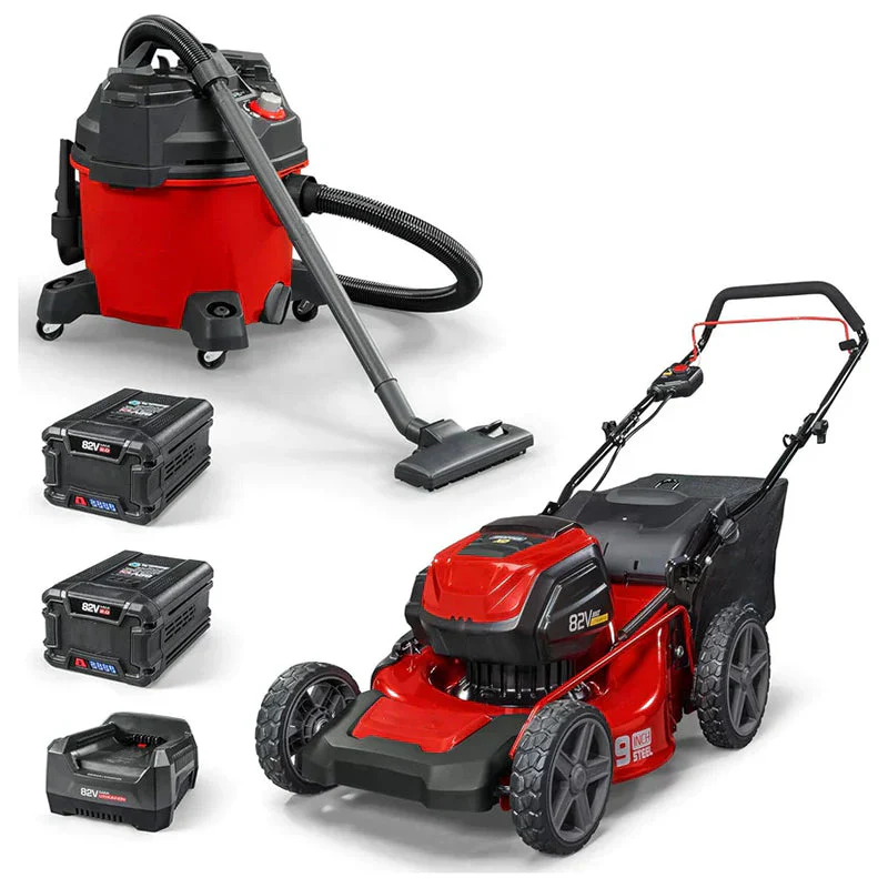Tondeuse à gazon électrique sans fil 82 V MAX 21 pouces, plateau en acier, conception 3 en 1, rouge/noir