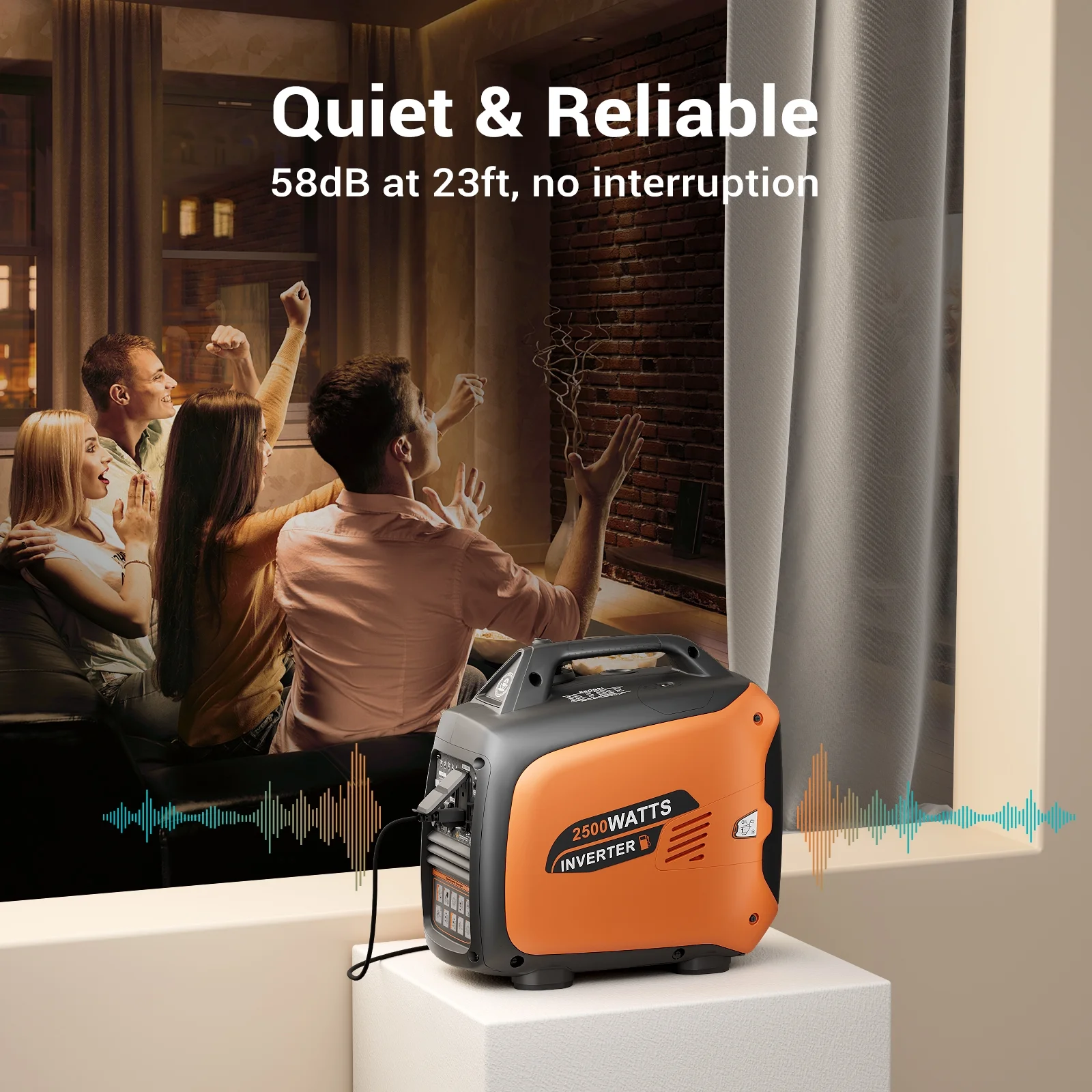 2500-Watt Portable Inverter Generator Gas Powered, EPA Compliant, Parallel Capability, CO Shutdown, Low Noise for Camping and Home Use(Black and Orange) - Image 7