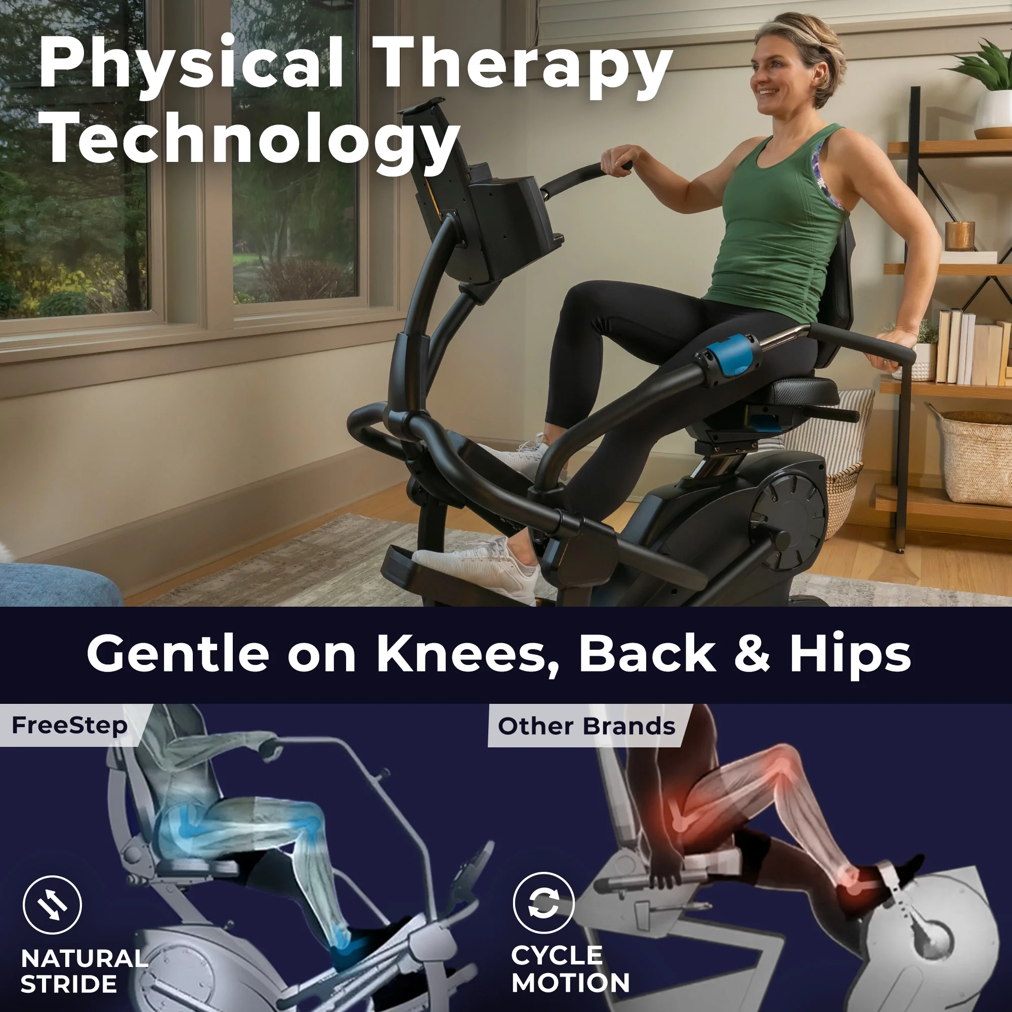 FreeStep LT7 Recumbent Cross Trainer Stepper Zero-Impact Exercise w/Patented Physical Therapy Stride Technology; LCD Console w/21 Programs, Bluetooth HRM Compatible; Free App w/Trainer-Led Workouts - Image 5