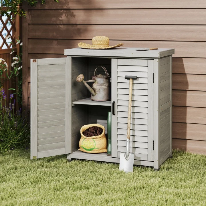 RONSHIN Solid Wood Outdoor Storage Shed with Metal Roof - Backyard Garden Tool Cabinet