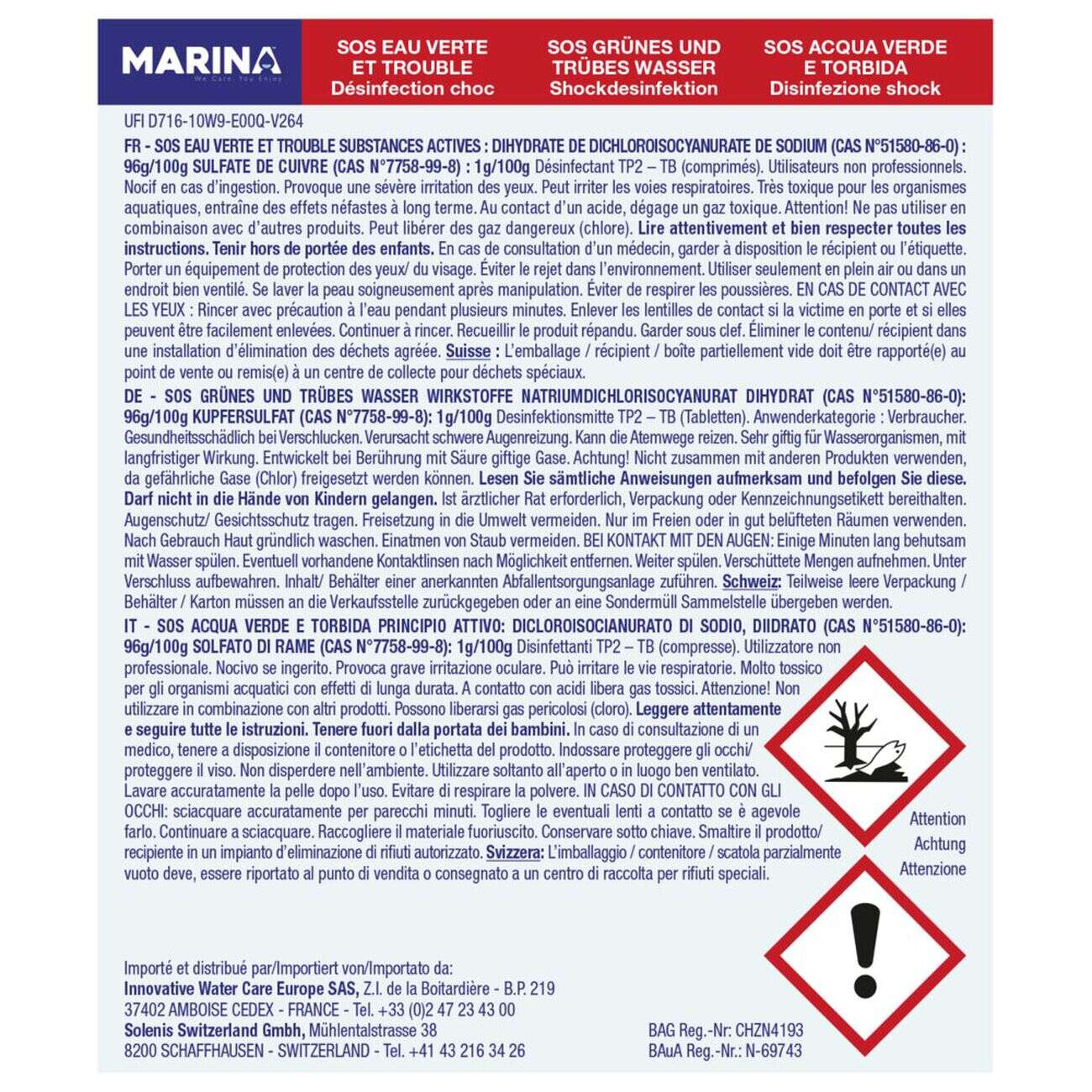 SOS eau verte et trouble unidose 250g Marina