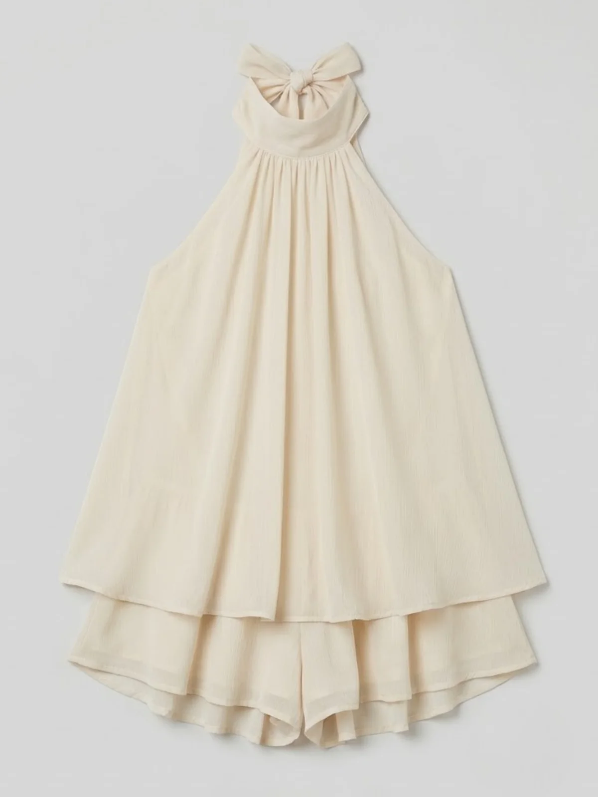 Robe mini sans manches à col licou pour femme avec ourlet à double volant