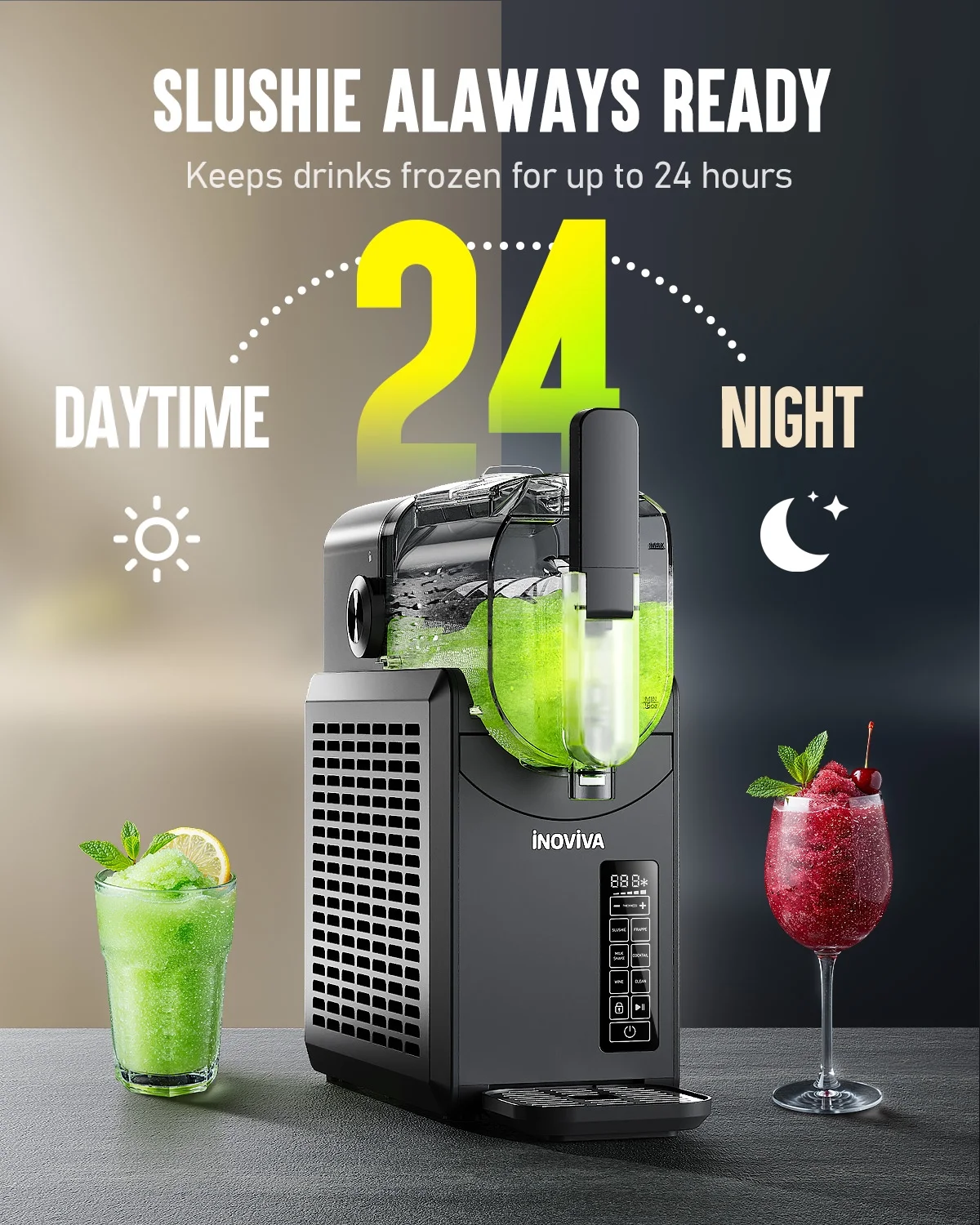 Slushie Machine, No Ice Needed, 88 oz INOVIVA Slushy Machine for Home with Self - Cleaning Function, Professional Frozen Drink Maker, 5 Preset Programs, Frozen Margaritas, Frappés, Milkshake, and More