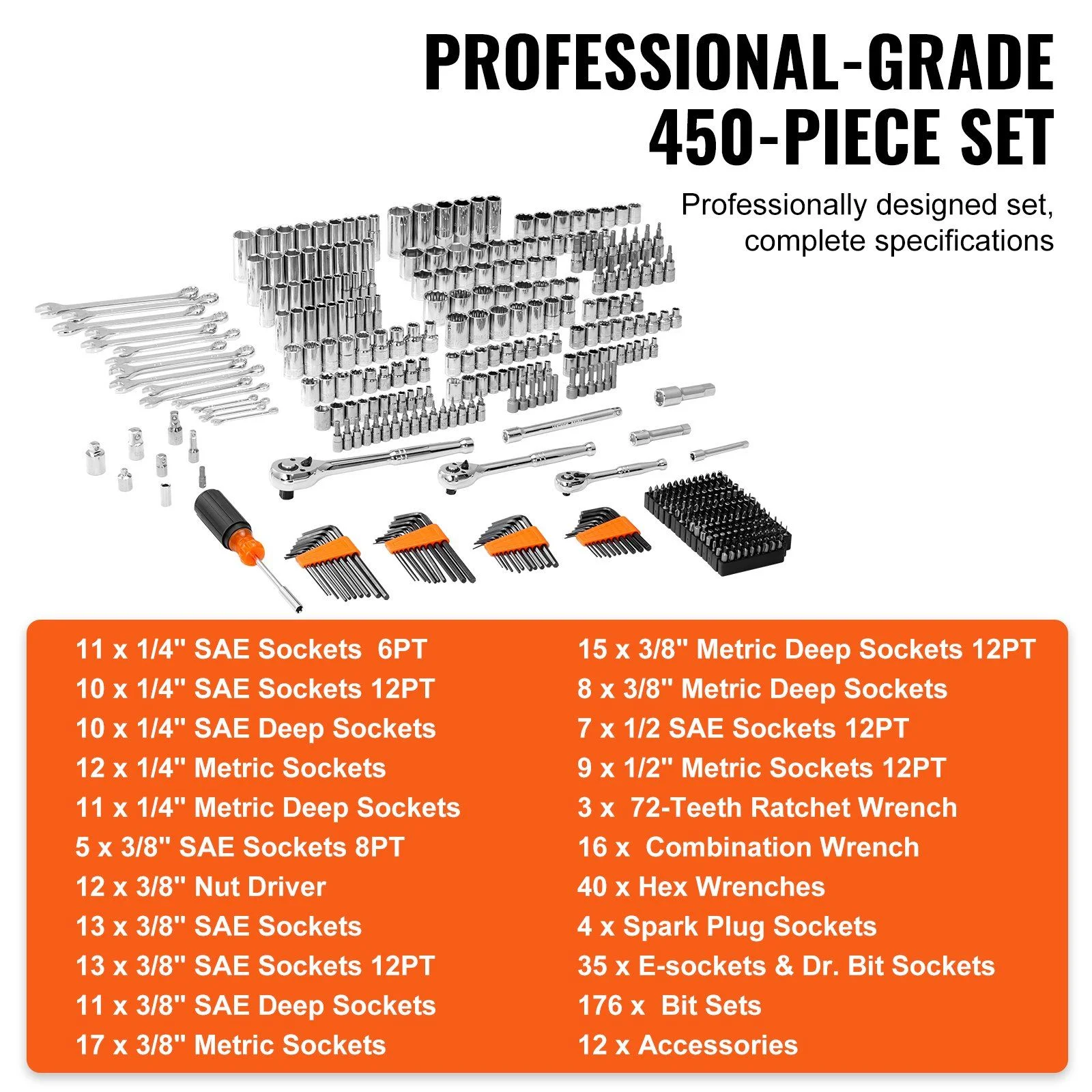 450 - Piece Mechanics Tool Set with 1/4