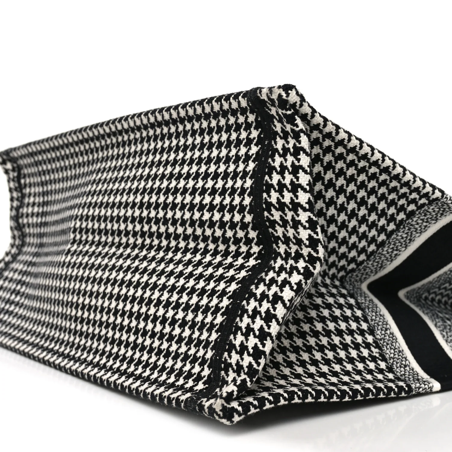 Canvas Houndstooth Embroidered Book Tote Black White