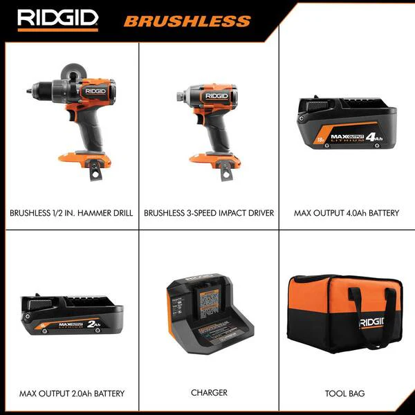 18V Brushless Cordless 3 Tool Combo Kit w/ Hammer Drill, Impact Driver, Jig Saw, Batteries, Charger Bag Image 2