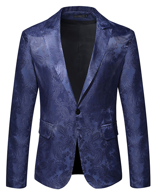 Blazer élégant en satin à col revers, imprimé cachemire et un bouton