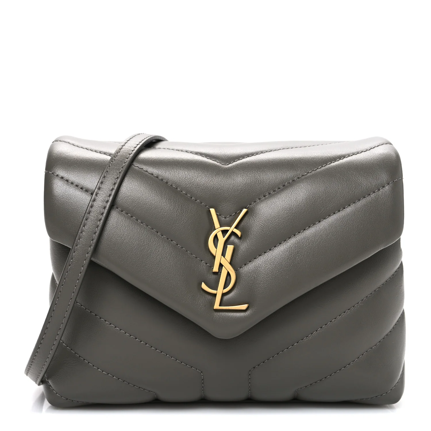 Calfskin Y Quilted Monogram Toy Loulou Crossbody Bag Grey Kaki