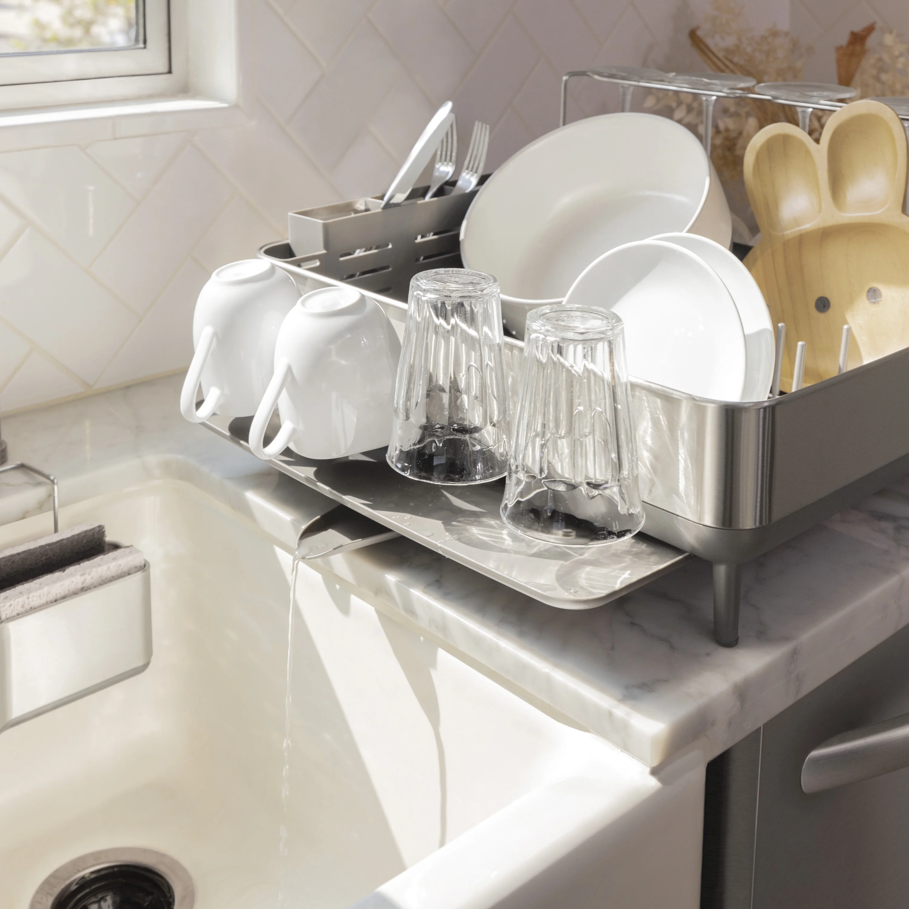 Simplehuman Kitchen Dish Drying Rack, Fingerprint - Proof Stainless Steel Frame, Grey Plastic
