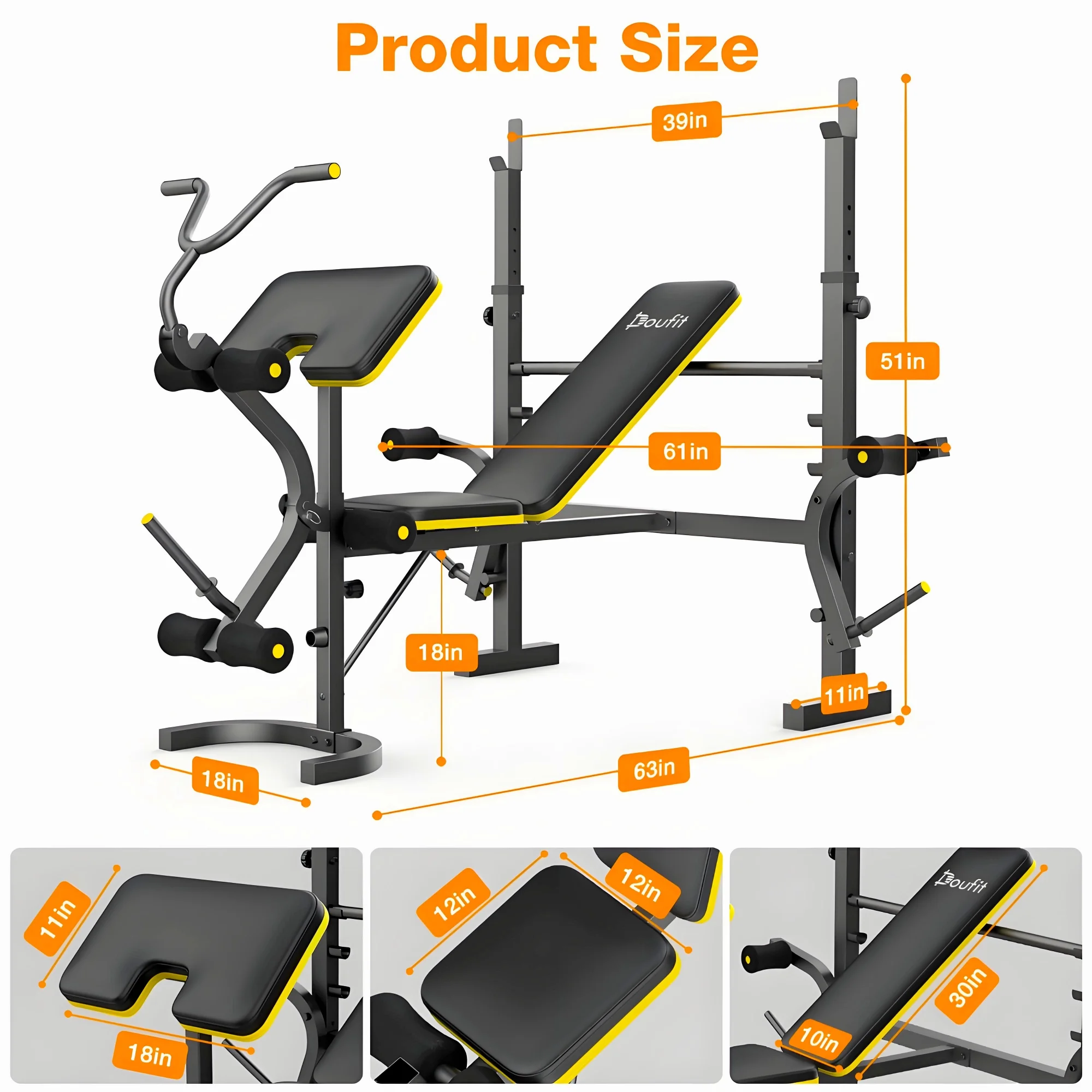 Weight Bench, 1100lbs 6 In 1 Workout Bench Press with Squat Rack Leg Developer Preacher Curl Butterfly Arms,Gym Exercise Equipment for Full Body Home Gym Image 9