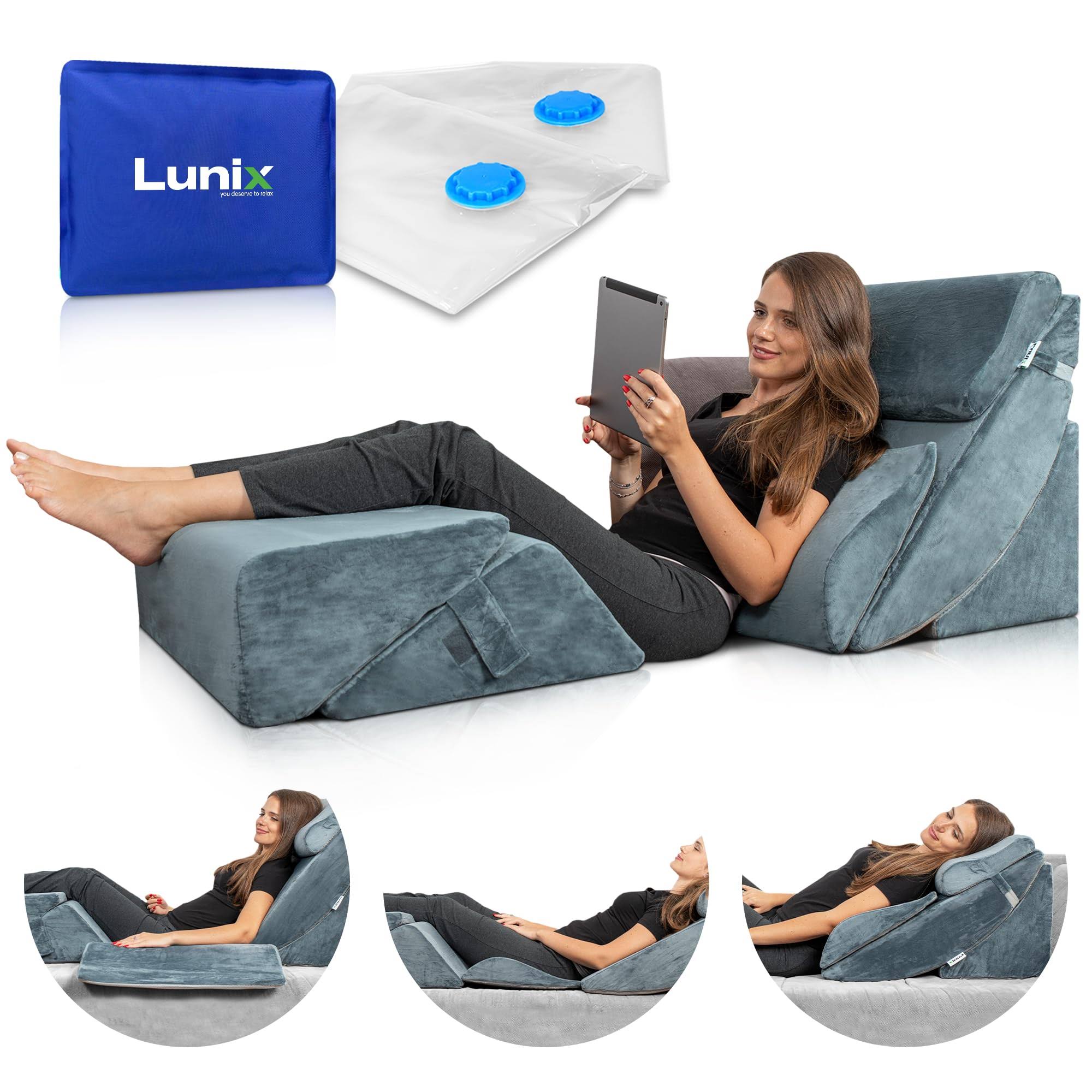 Lunix Lx13 6pcs Orthopedic Bed Wedge Pillow Set, Post Surgery Memory Foam for Back, Neck and Leg Pain Relief, Sitting Pillow, Adjustable Pillows