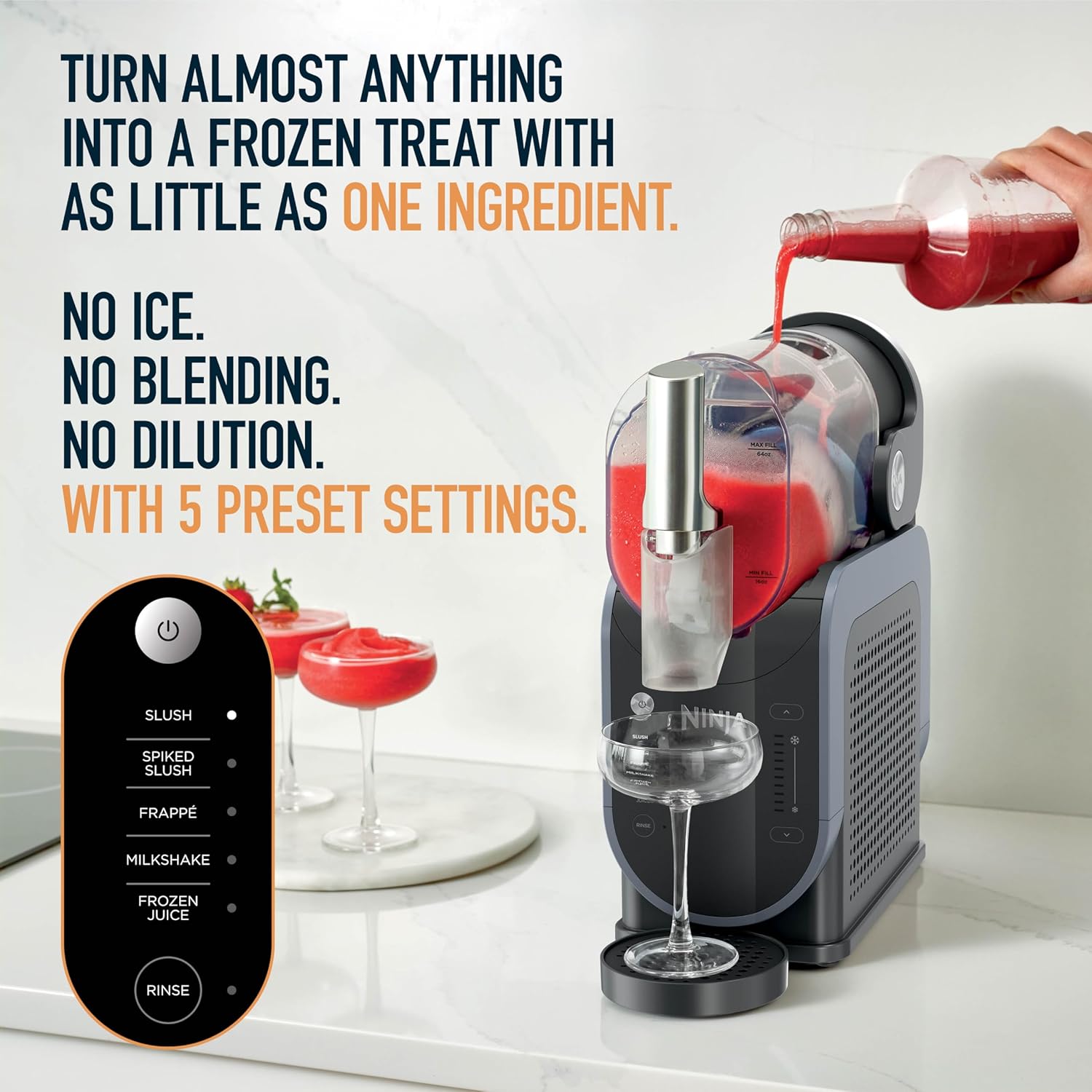 Ninja SLUSHi Professional Drink Maker, 7+ Servings, Black, FS301| No Ice Needed, 5 Preset Programs, Rapid Chill Technology, 7+ Servings, 88-Oz Easy-Fill Container, Dishwasher Safe Parts