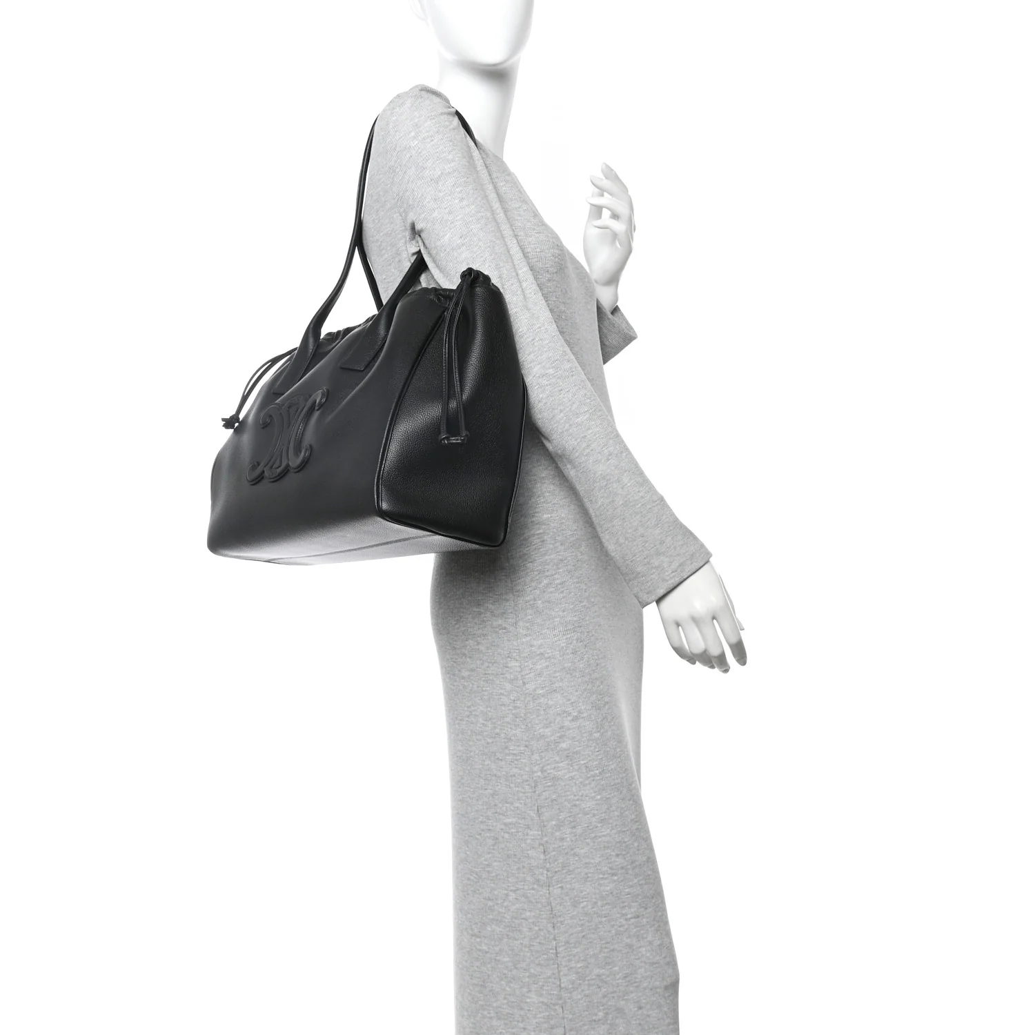 Calfskin Cuir Triomphe Cabas Drawstring Black