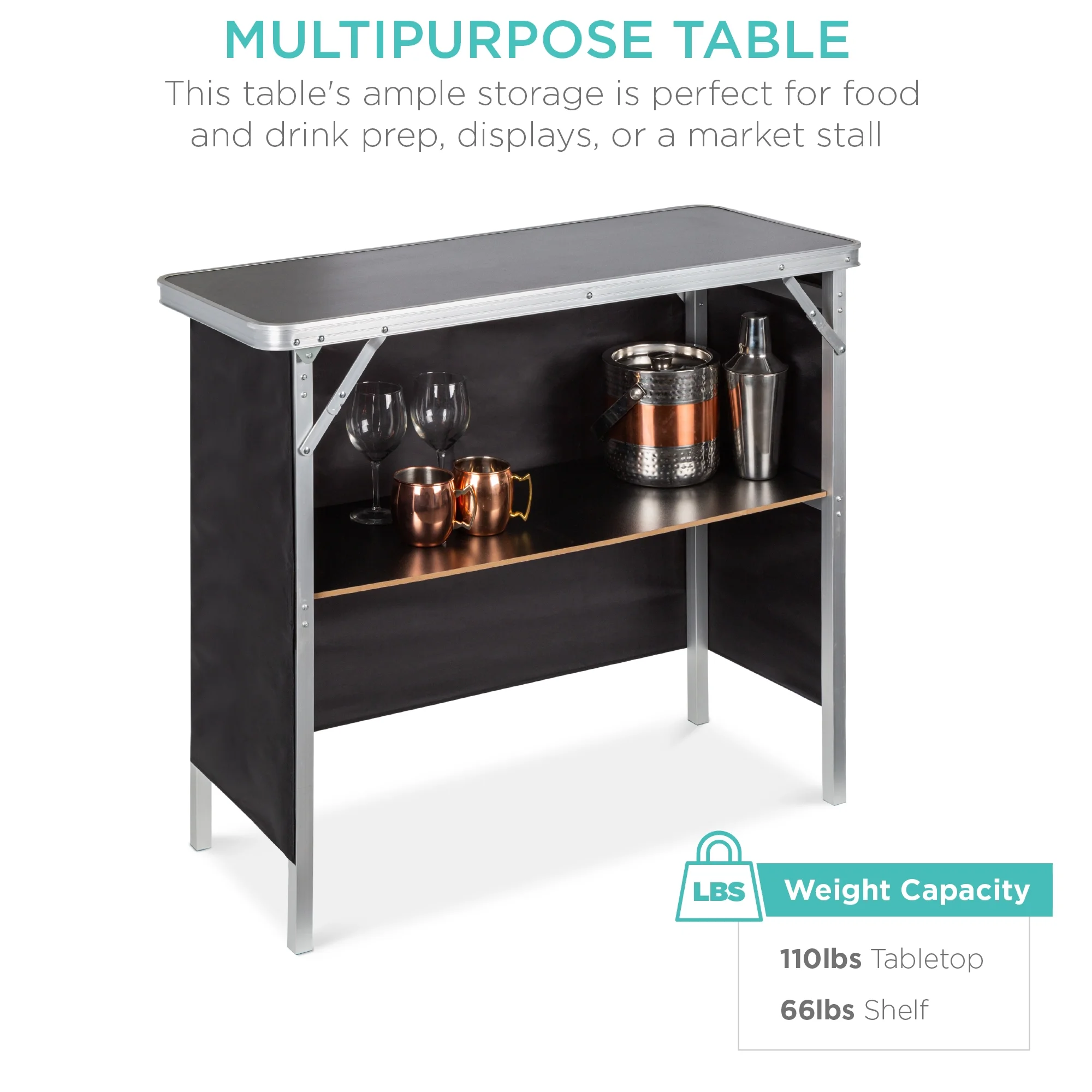 Portable Pop-Up Bar Table for Indoor/Outdoor, Party, Picnic w/ Carrying Case, Removable Skirt - Image 3