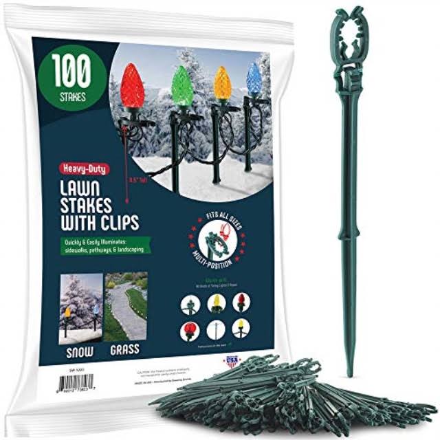 Sewanta Christmas Light Yard Stakes [Set of 100] Outdoor Light Stakes - 8.5