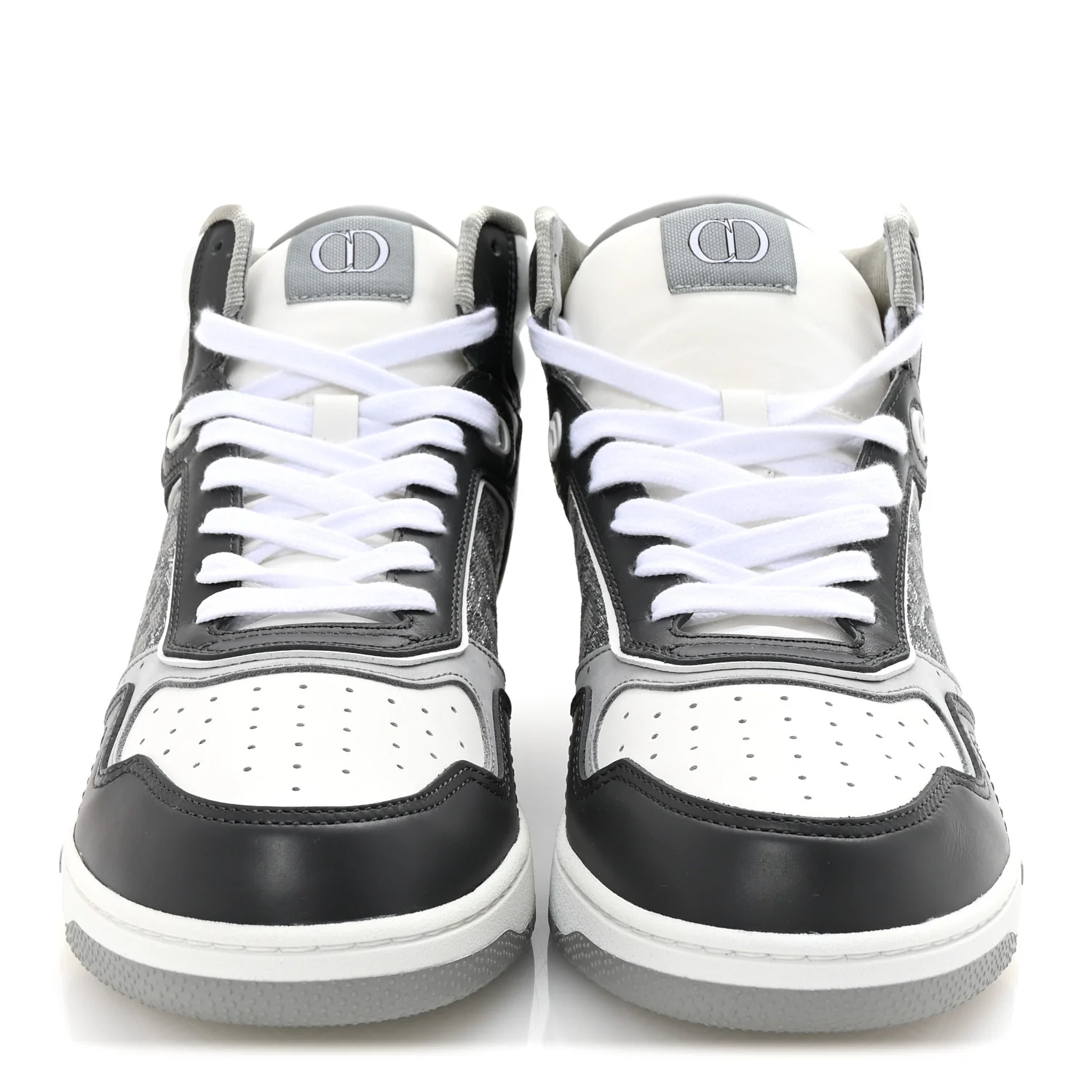 Smooth Calfskin Jacquard Oblique Mens B27 High Top Sneakers 40 Grey