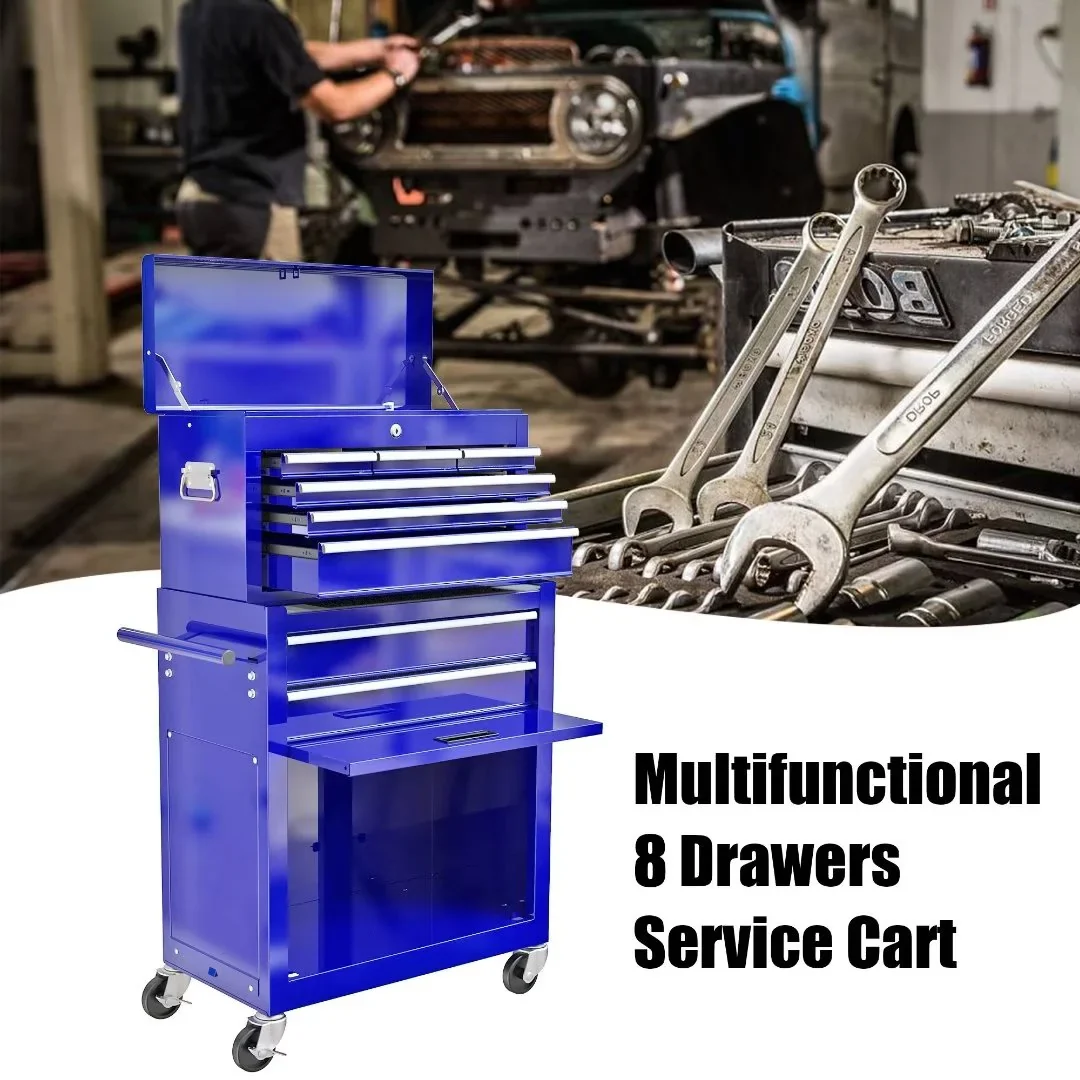 8-Drawer Rolling Tool Chest with Wheels, High Capacity Tool Storage Removable Tool Box Combo, Tool Storage Cabinet with Lockable Drawers, Toolbox for Workshop and Mechanics Garage, Blue