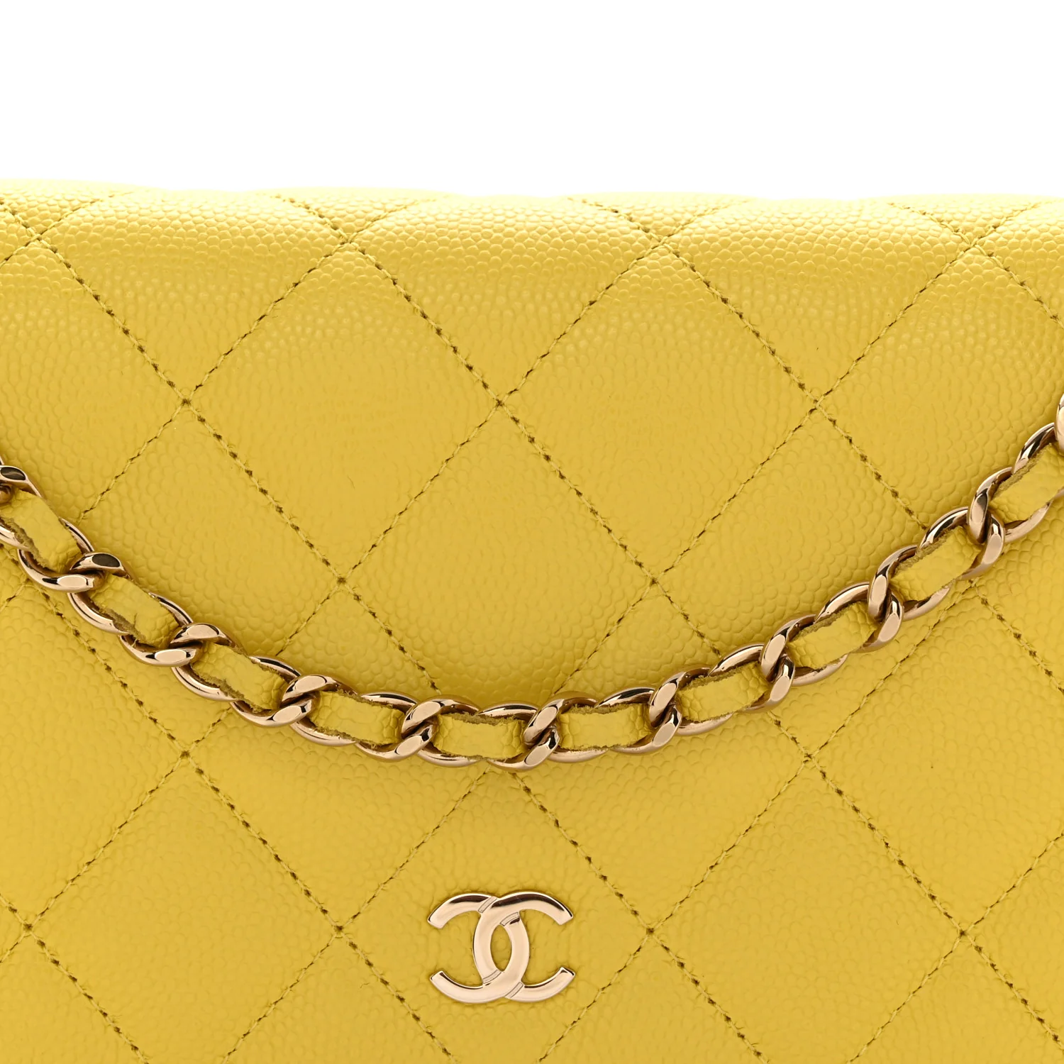 Caviar Quilted Wallet on Chain WOC Yellow