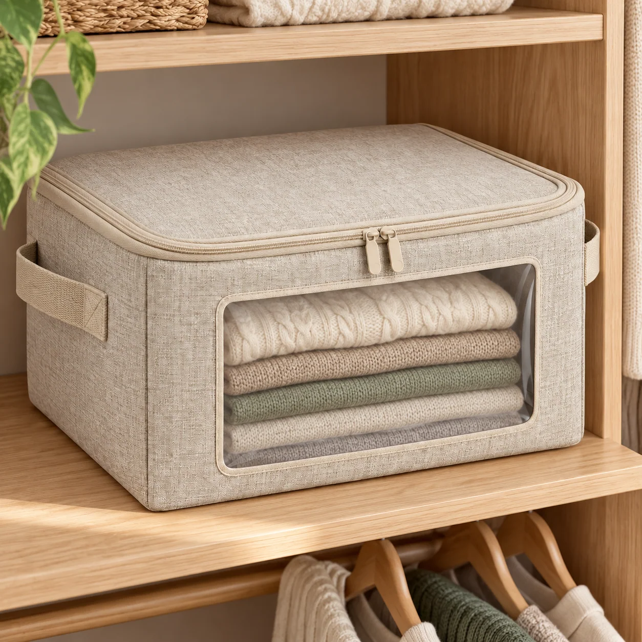 Oatmeal Windowed Clothes Storage Bag, Small