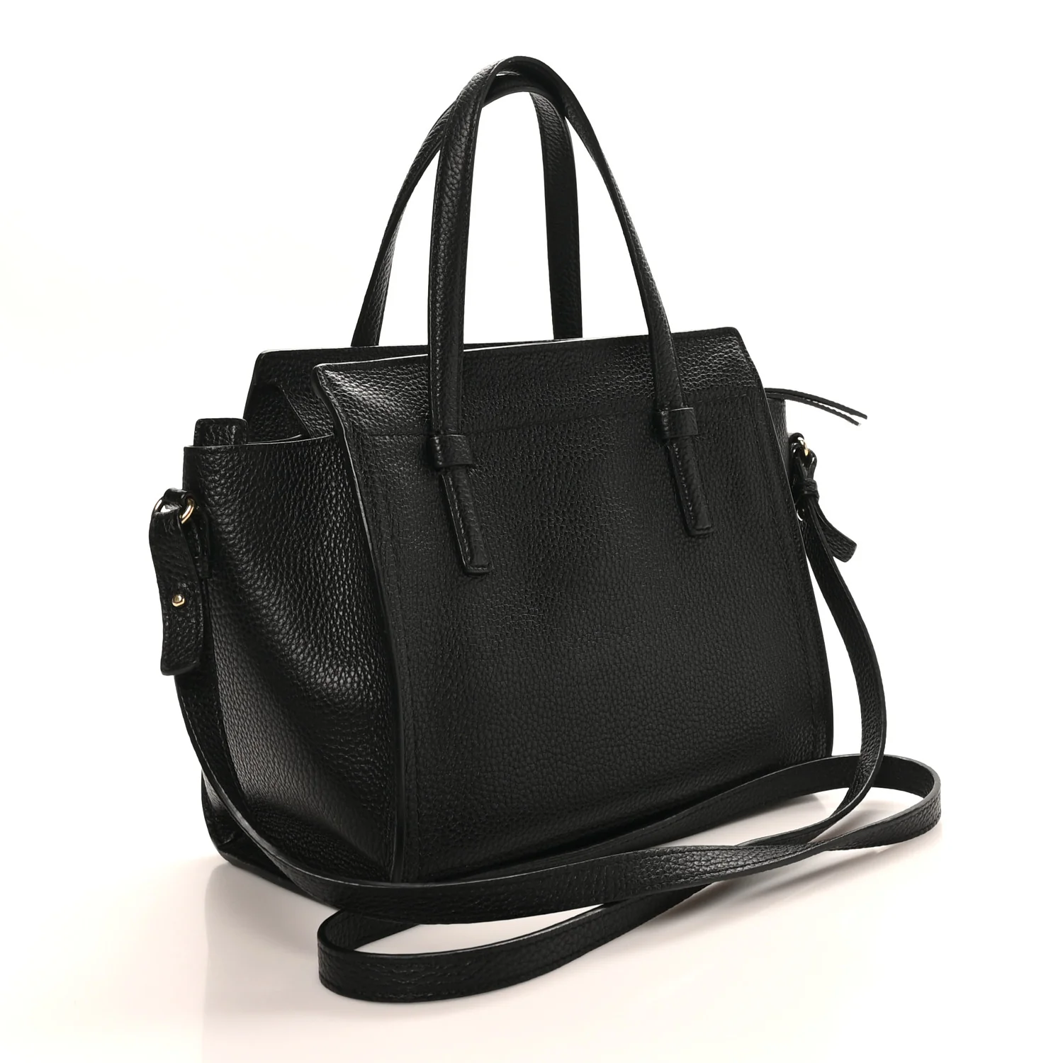 Hammered Calfskin Double Handle Small Amy Tote Black