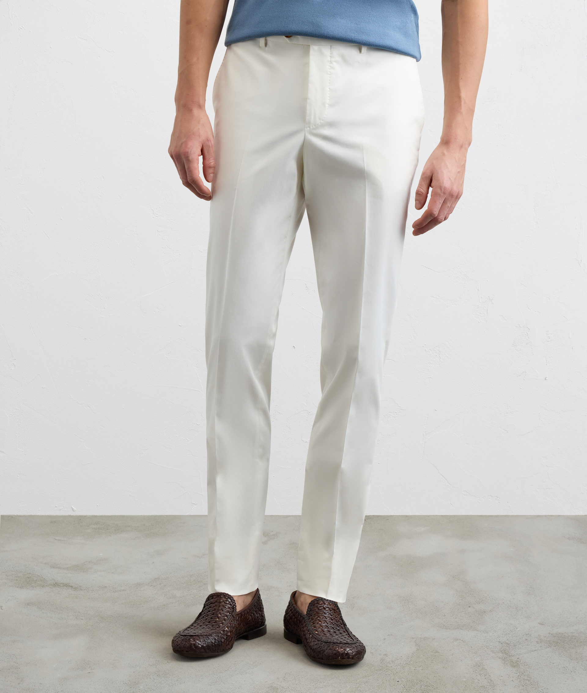 WHITE SOLID COLOR STRETCH COTTON TROUSERS