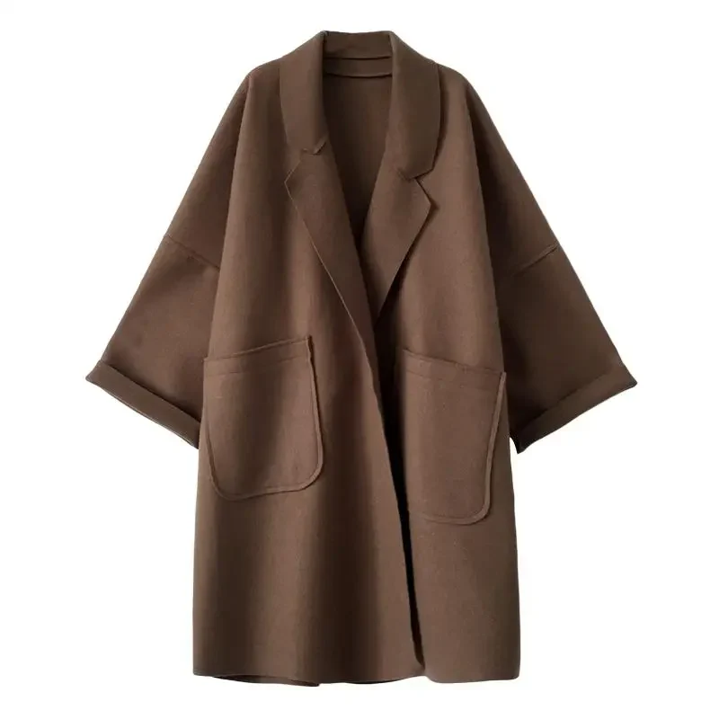 Manteau surdimensionné en mélange de laine avec poches et coupe décontractée