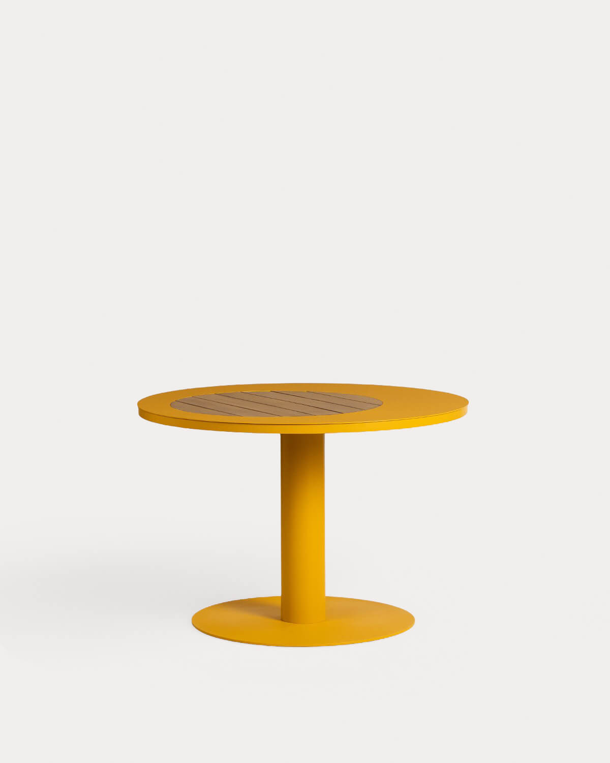 Lirae - Mesa de Comedor Redonda de Metal y Madera de Teca (Ø110 cm) Lirae