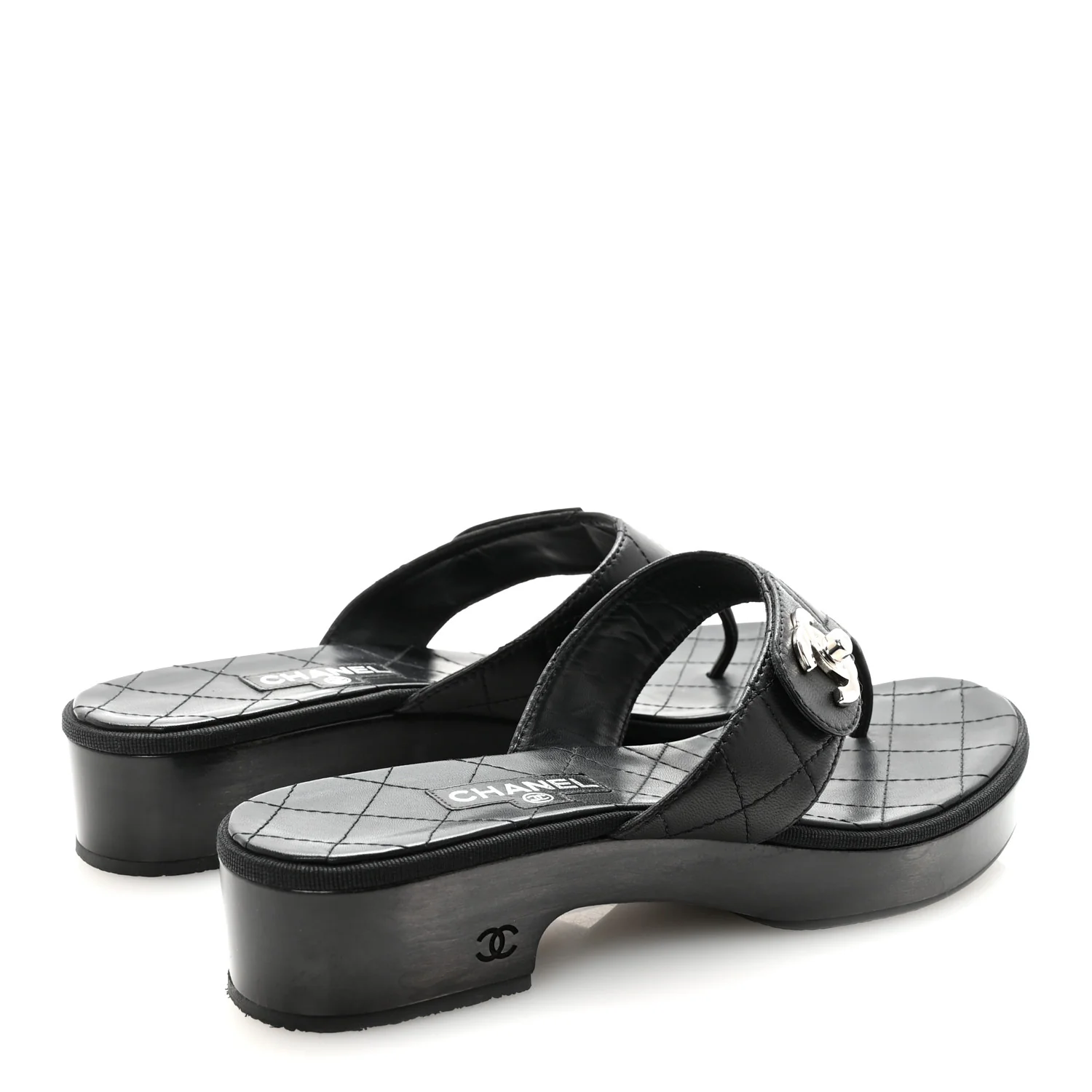 Lambskin Quilted Turnlock CC Platform Thong Sandals 39 Black
