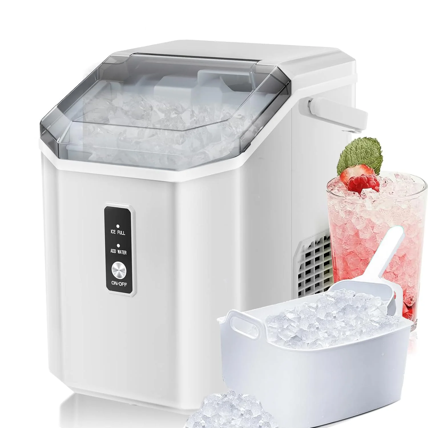 Machine à glaçons de comptoir Antarctic Star avec glaçons en granulés tendres et croquants, 15,4 kg/24 h, fonctionnement en un clic, machine à glaçons portable à pédale autonettoyante avec pelle à glaçons pour cuisine, bureau, bar, camping-car (gris)