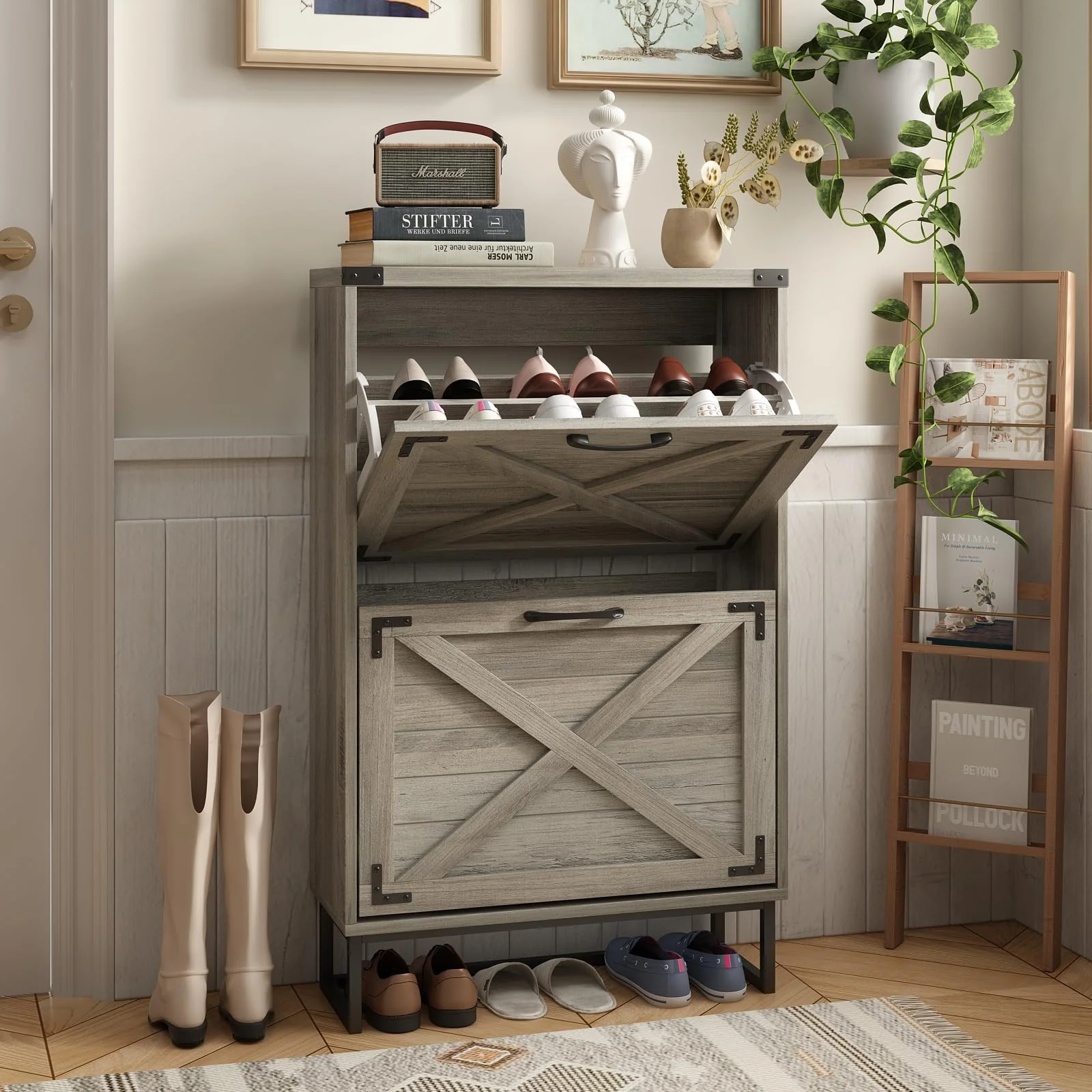 Maupvit 24 W Farmhouse Shoe Cabinet Storage for Entryway