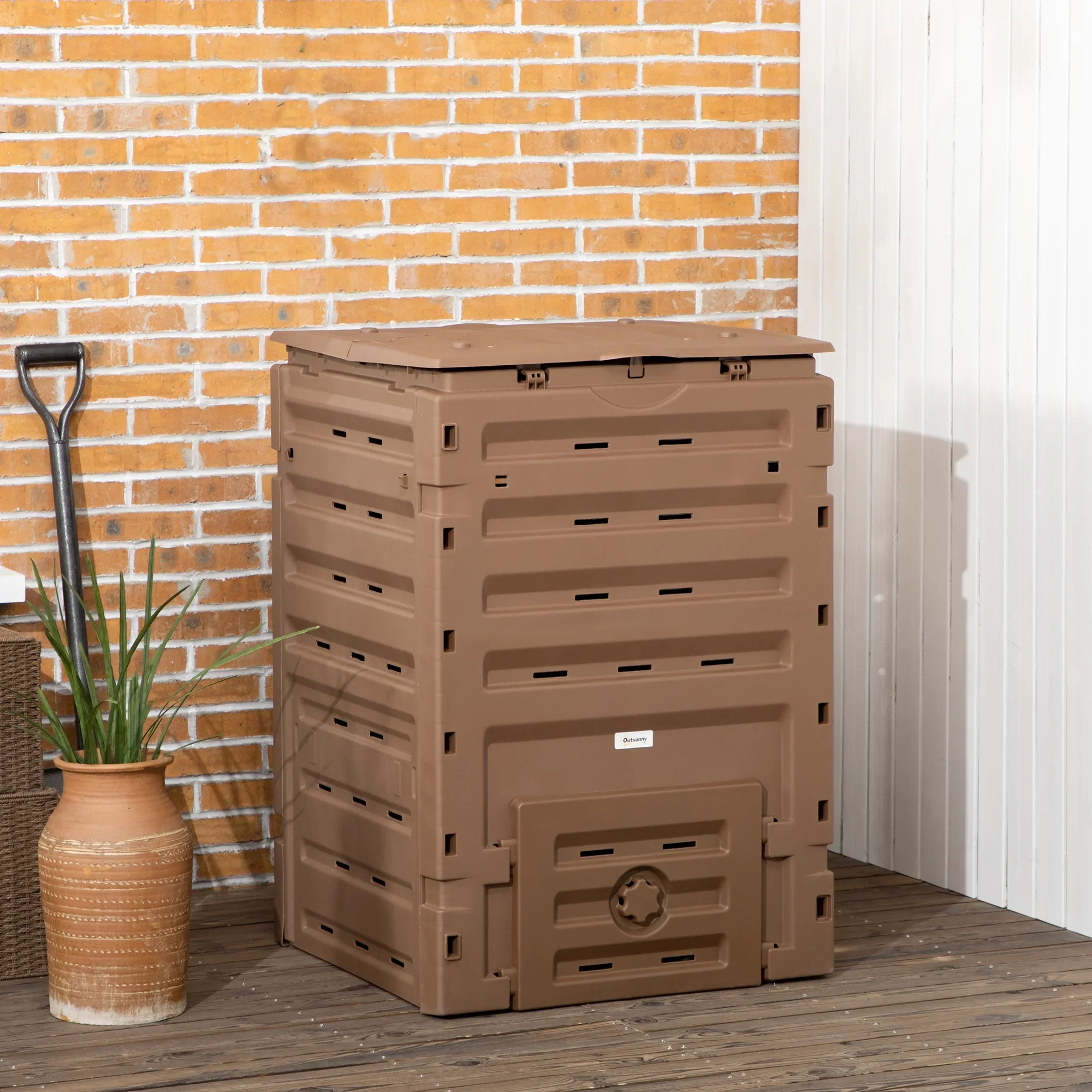 CoSoTower Garden Compost Bin, 120 Gallon (450L) Garden Composter, Bpa Free, with 80 Vents and 2 Sliding Doors, Lightweight & Sturdy, Fast Creation of Fertile Soil, Brown