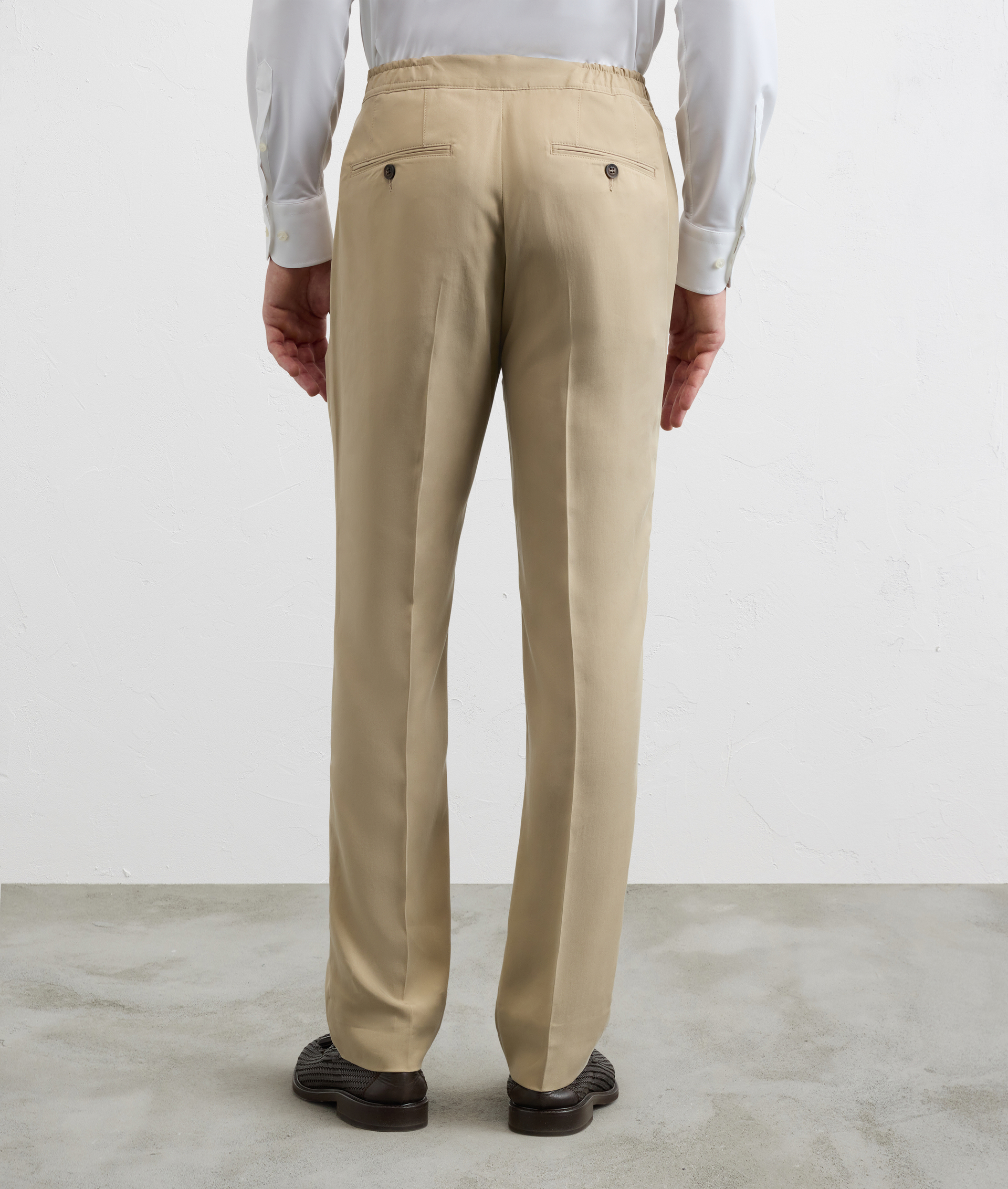 MIXED COLOR STRIPED LYOCELL TROUSERS WITH LIGHT BROWN DRAWSTRING