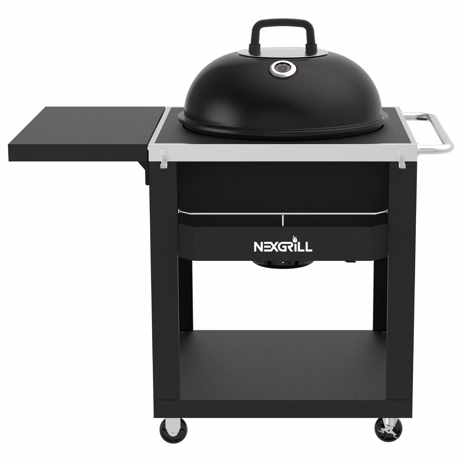 22" Charcoal Grill with Table Cart and Side Table, 358 SQ In Grate, Adjustable Air Vents, Integrated Temperature Gauge, Mobile Cart Barbecue Grill for Camping, Picnics, and More 810-0026HC(Charcoal Kettle Grill with Table Cart)