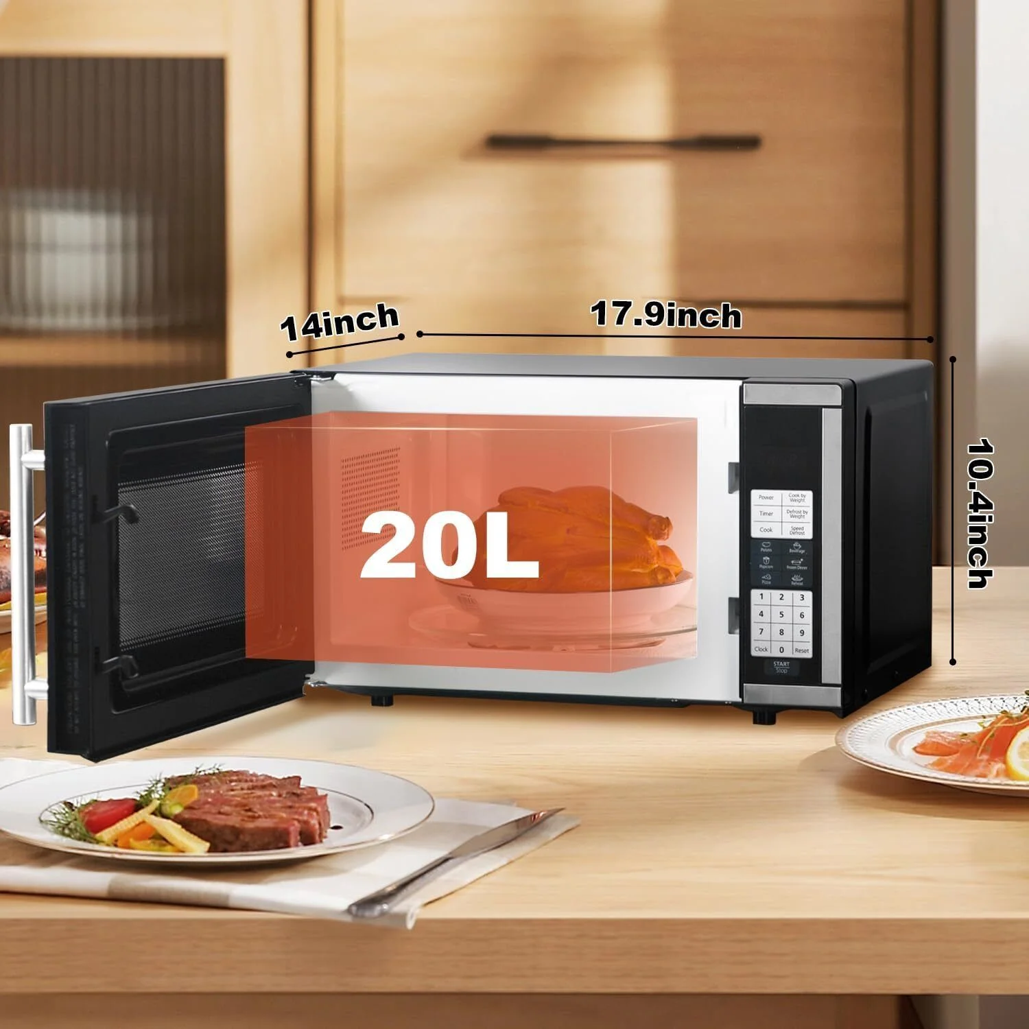 SMAD Countertop Microwave Oven 700W 10 Power Levels 6 Auto Menus 0.7 cu ft