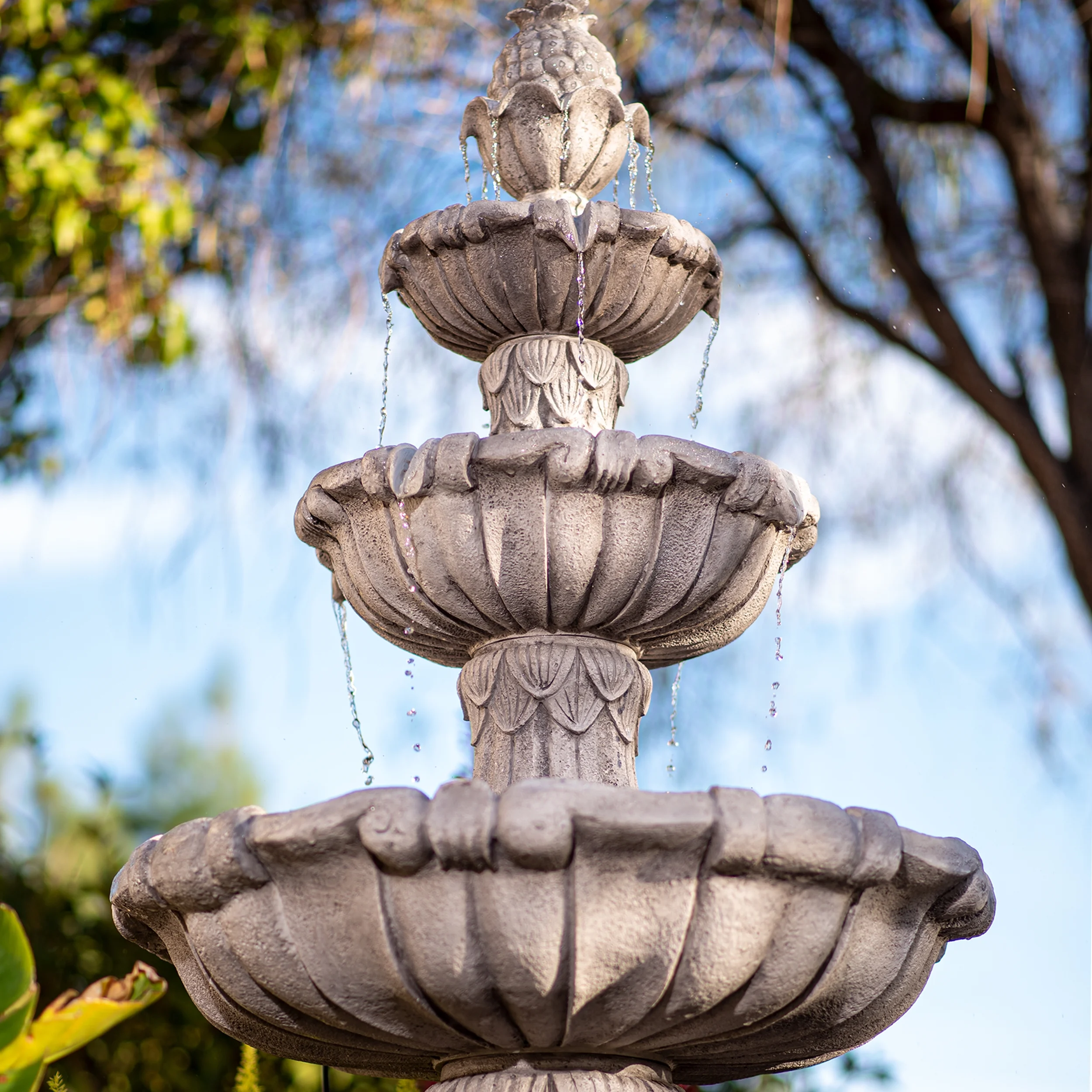 58 3" 3 Tier Outdoor Freestanding Water Fountain Classic Leaf Design, Gray Resin, Large Bird Bath with Pump Ideal for Yard, Lawn and Garden, Porch Décor Image 6