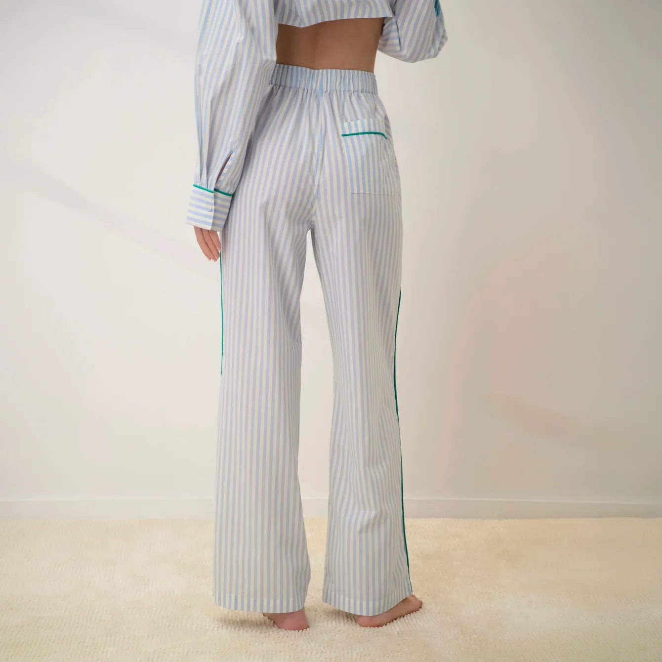 Airy Cotton Piped Wide Leg Pant