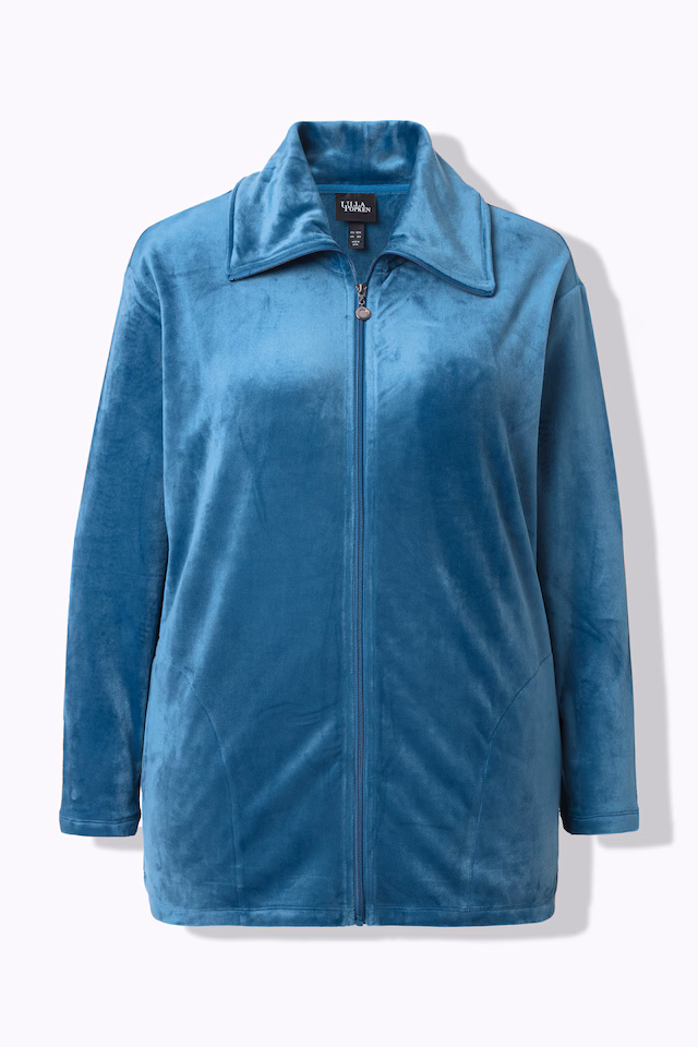 Velour Zip Front Stretch Knit Lounge Jacket