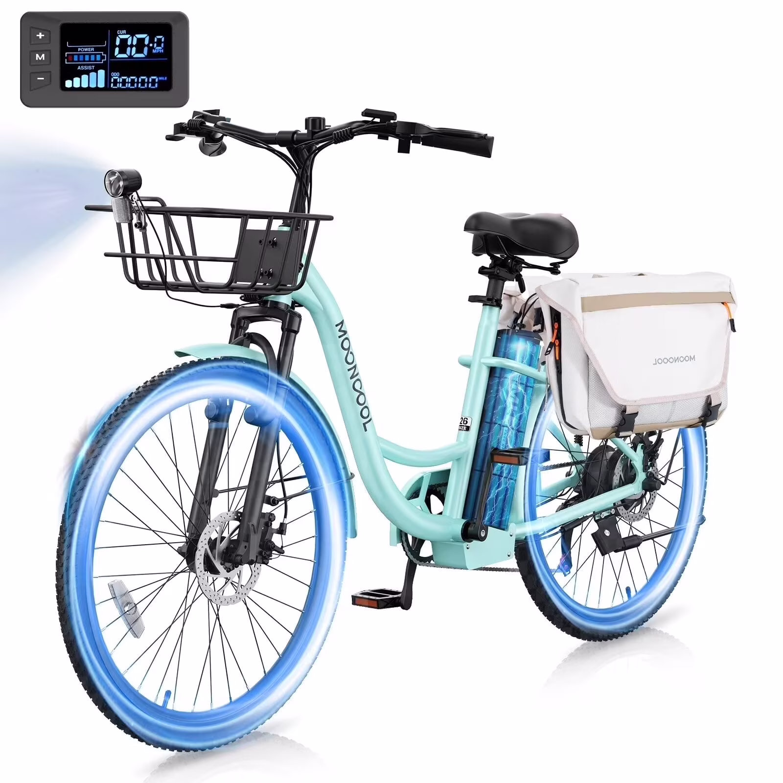 MOONCOOL Electric Bicycle for Adults 350W, 7 - Speed Ebike with 36V 10.4ah Removable Battery 40 Miles Range, 20 Mph Electric Commuter Bike for Women Men, Certified to UL 2849 by SGS