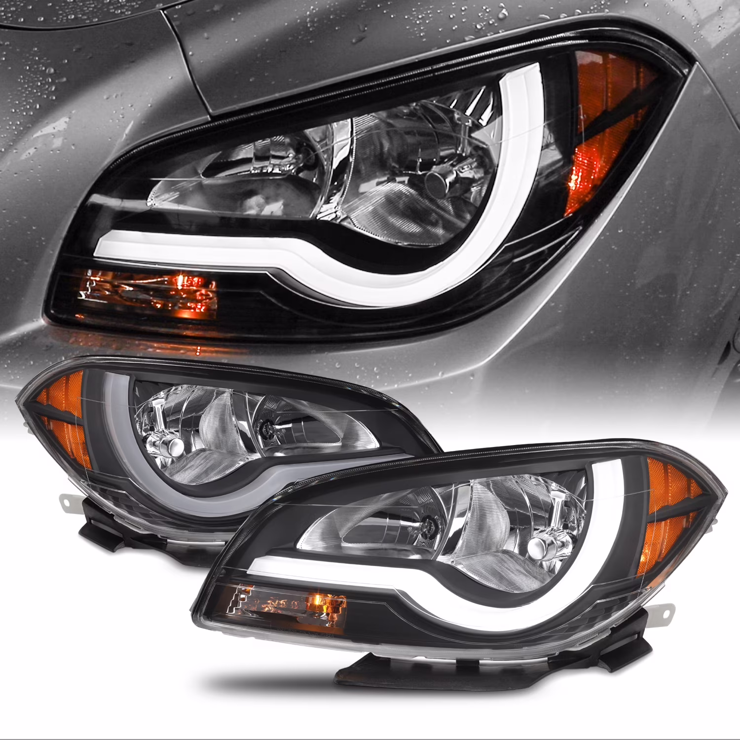 AKKON - Fits 2008 - 2012 Chevy Malibu LED Light Tube Headlights Head Lamps - Black Housing Assembly