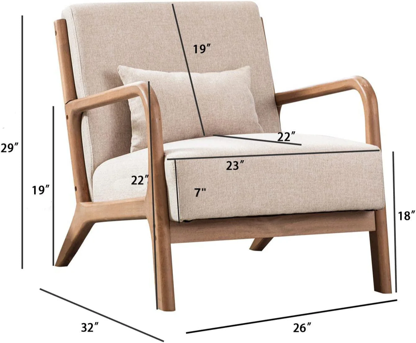 Mid Century Modern Accent Chair, Single Fabric Lounge Reading Armchair with Solid Wood Frame, Easy Assembly Arm Chairs for Living Room, Beige(1/Beige) Image 5