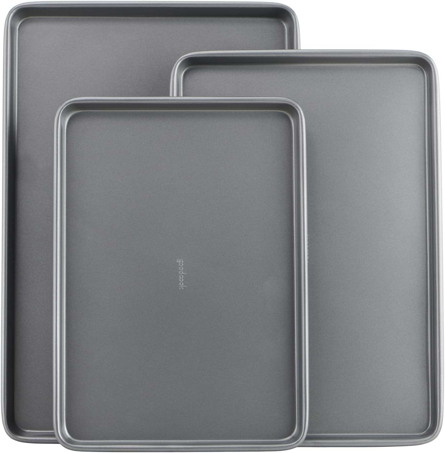 GoodCook Everyday Nonstick Baking Sheet Set, 3 Pack Includes Small (13×9), Medium (15×1) and Large (17×11) Pans, Carbon Steel Construction Cookie Sheets Bakeware Set, Gray