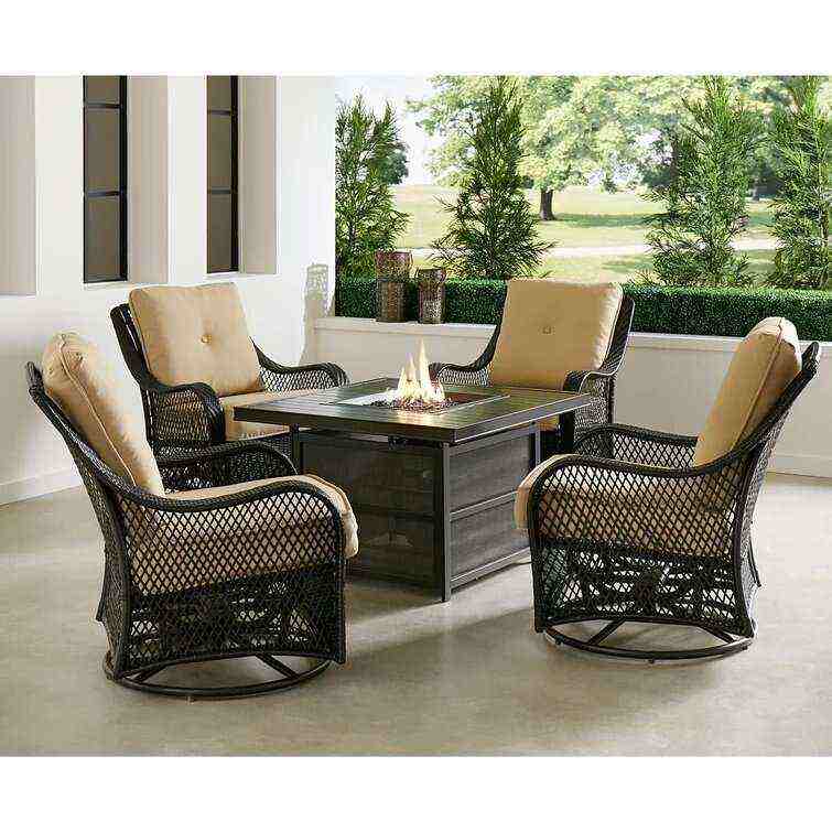 Orleans 5-Piece Steel Patio Fire Pit Conversation Set with Navy Blue C - Bed Bath & Beyond