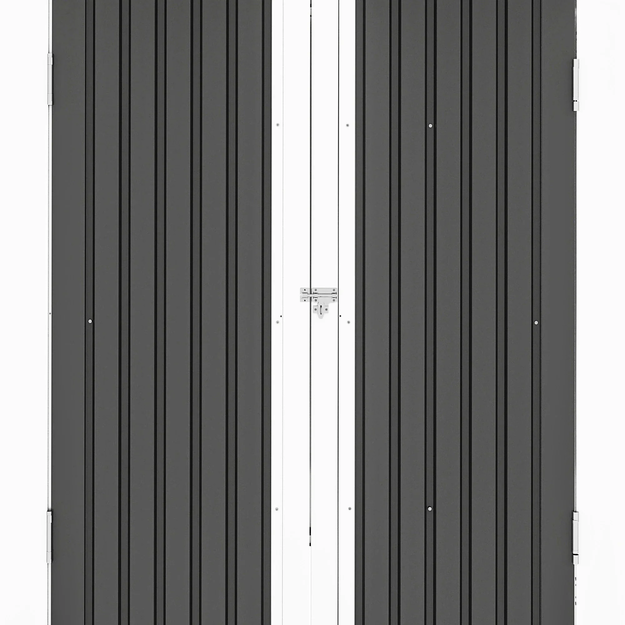 ModFusion 9x4 ft Outdoor Metal Storage Shed with Lockable Double Doors, Acrylic Glass Windows, Steel Roof, Garden Patio Bikes, Skylight, Dark Gray