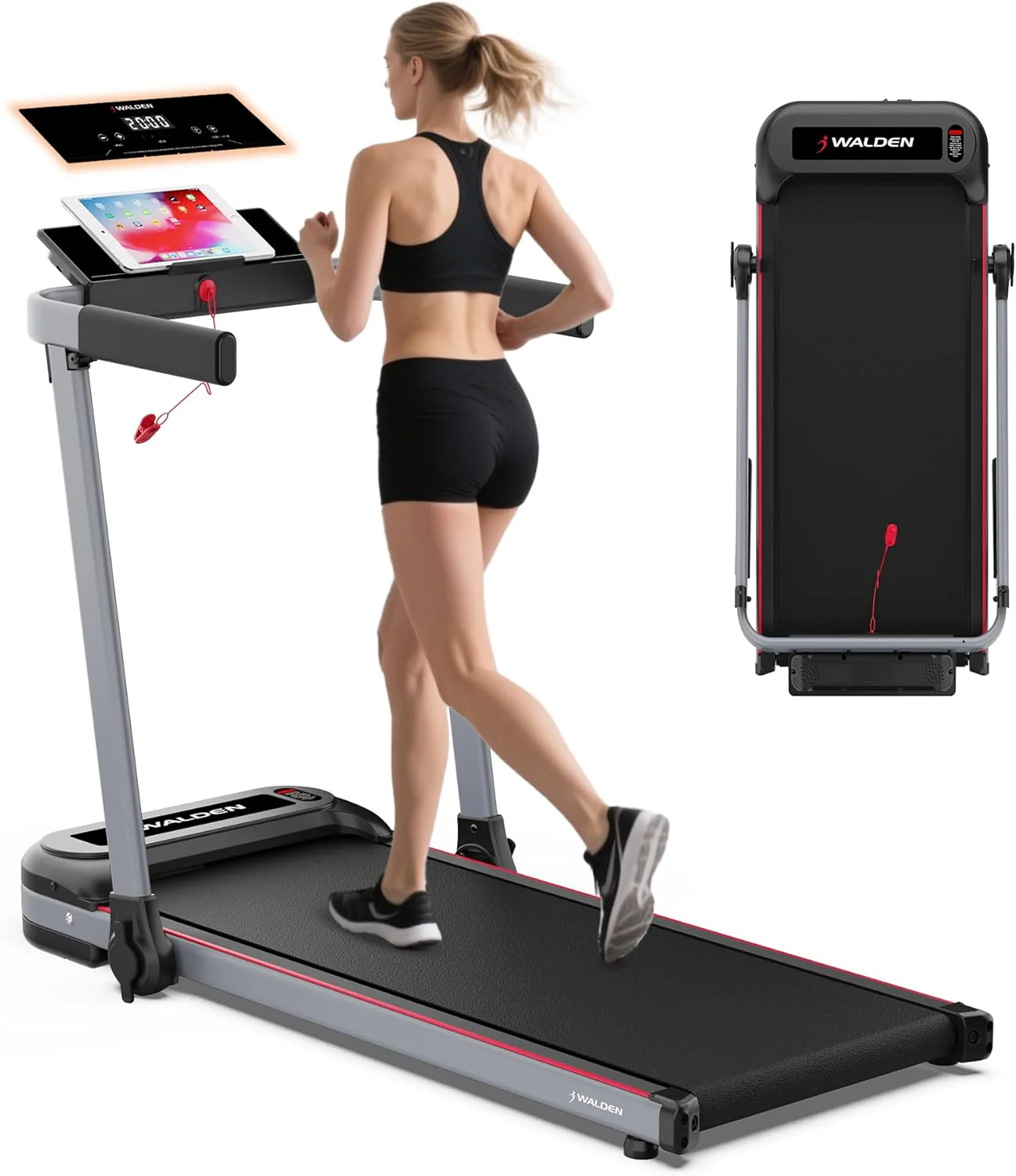 Tapis de course électrique pliable Walden Sports avec poignée, appareil de course portable et écran LCD