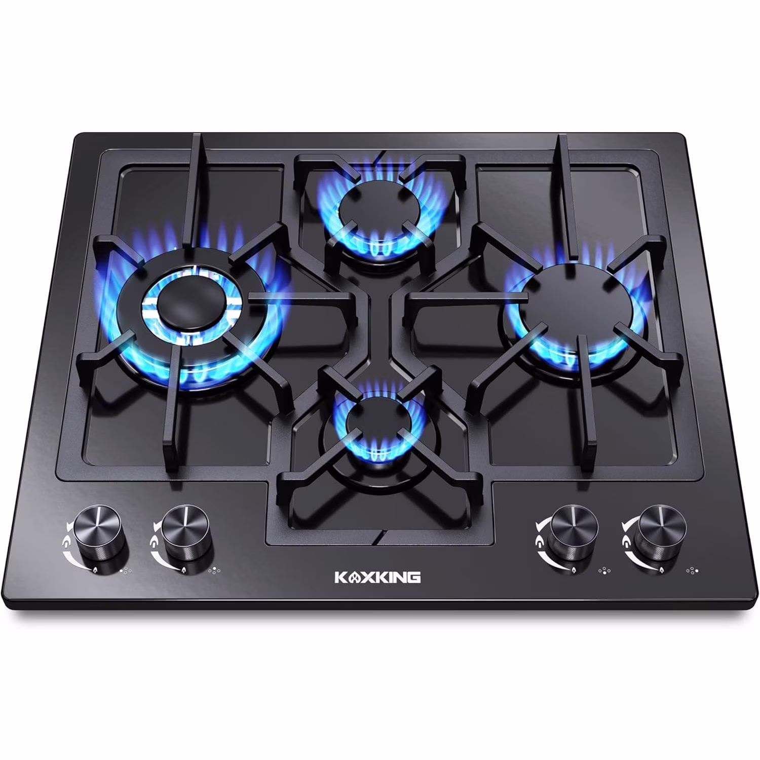 24 Inch Black Gas Cooktop Built-in Dual Fuel Natural Gas Propane Stove 4 Burner Convertible Cooktop with Thermocouple Protection
